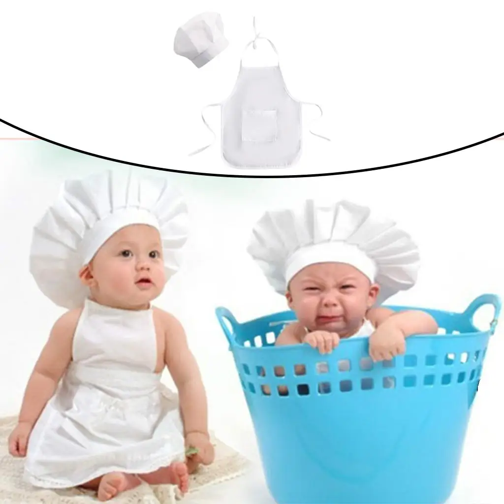 Chef Set Kids Aprons, Children Cooking Play Kitchen Baking Chef Hat + Apron Set for Party Birthday Photography Prop
