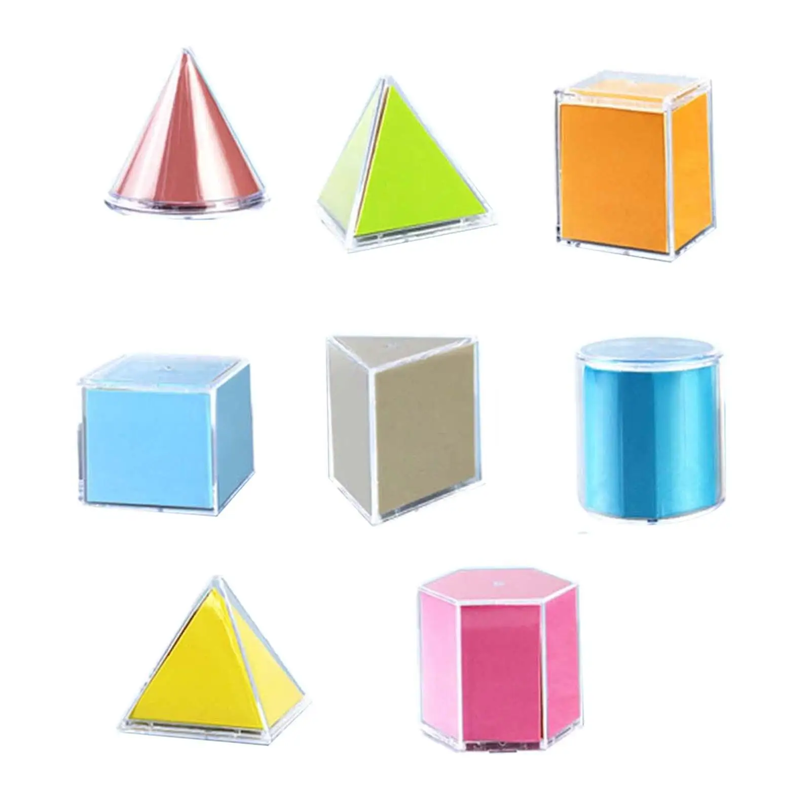 8 Pieces Transparent Geometric Shapes Colorful Educational Toy for Math Games Teacher Supplies Math Helper Teacher Aids Children