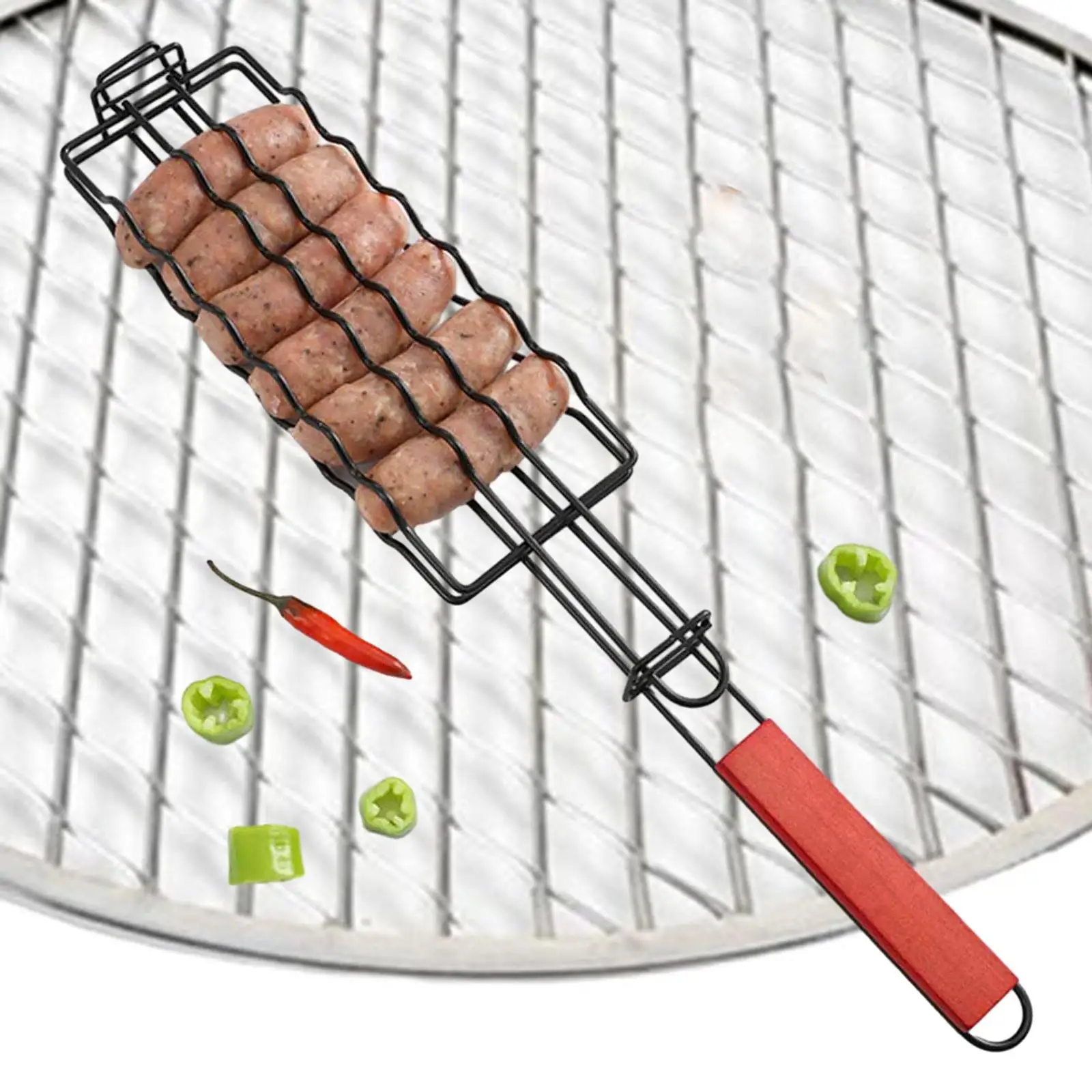 Hot Dogs Grilling Basket Metal Barbecue Sausage Rack Grill Mesh Clip Holder for Grilling Vegetables Diced Meat Outdoor Onion