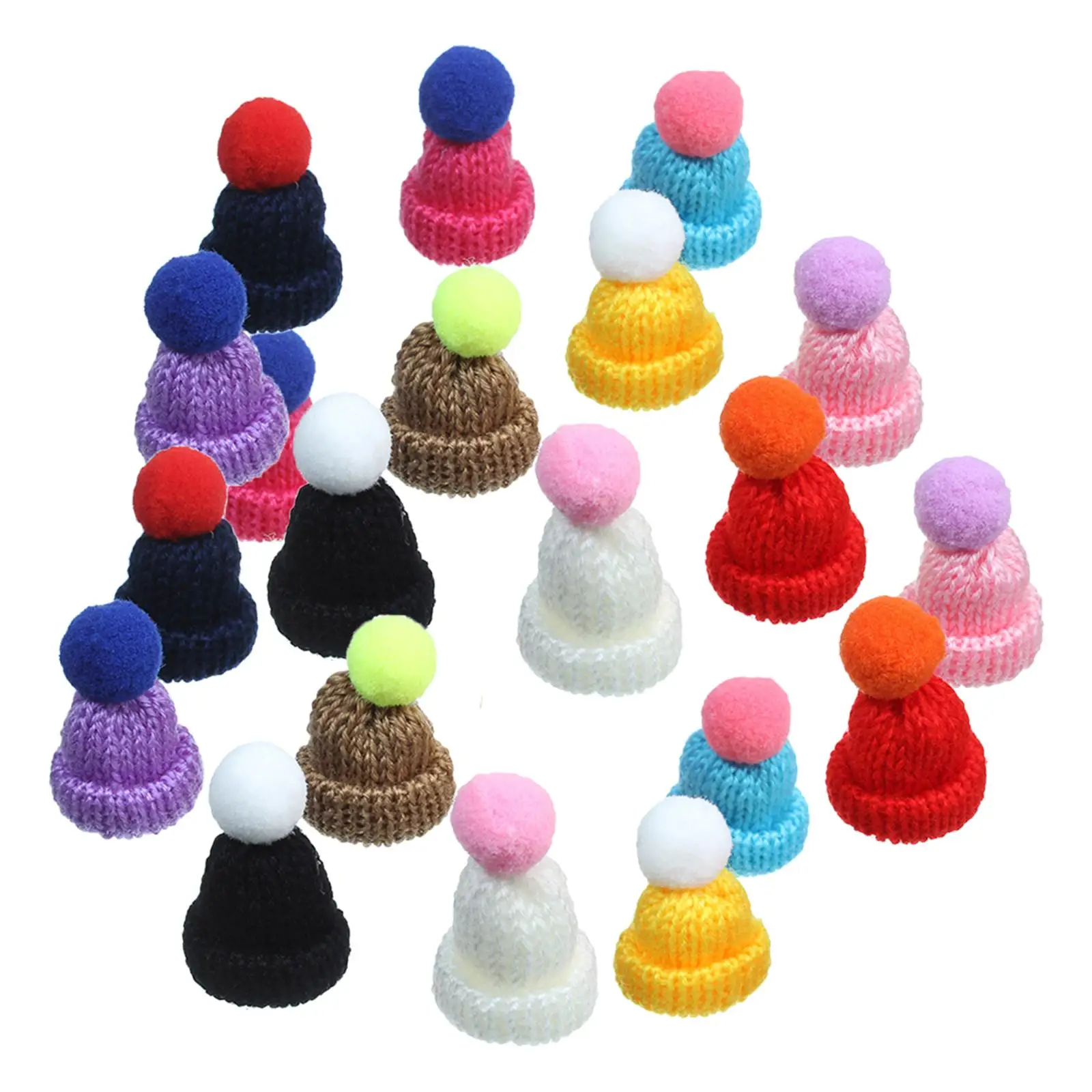 20 Pieces Cute Mini Christmas Knit Hat Doll Hats Small Caps Hair Accessories Yarn Christmas Mini Knitting Hats for Decoration