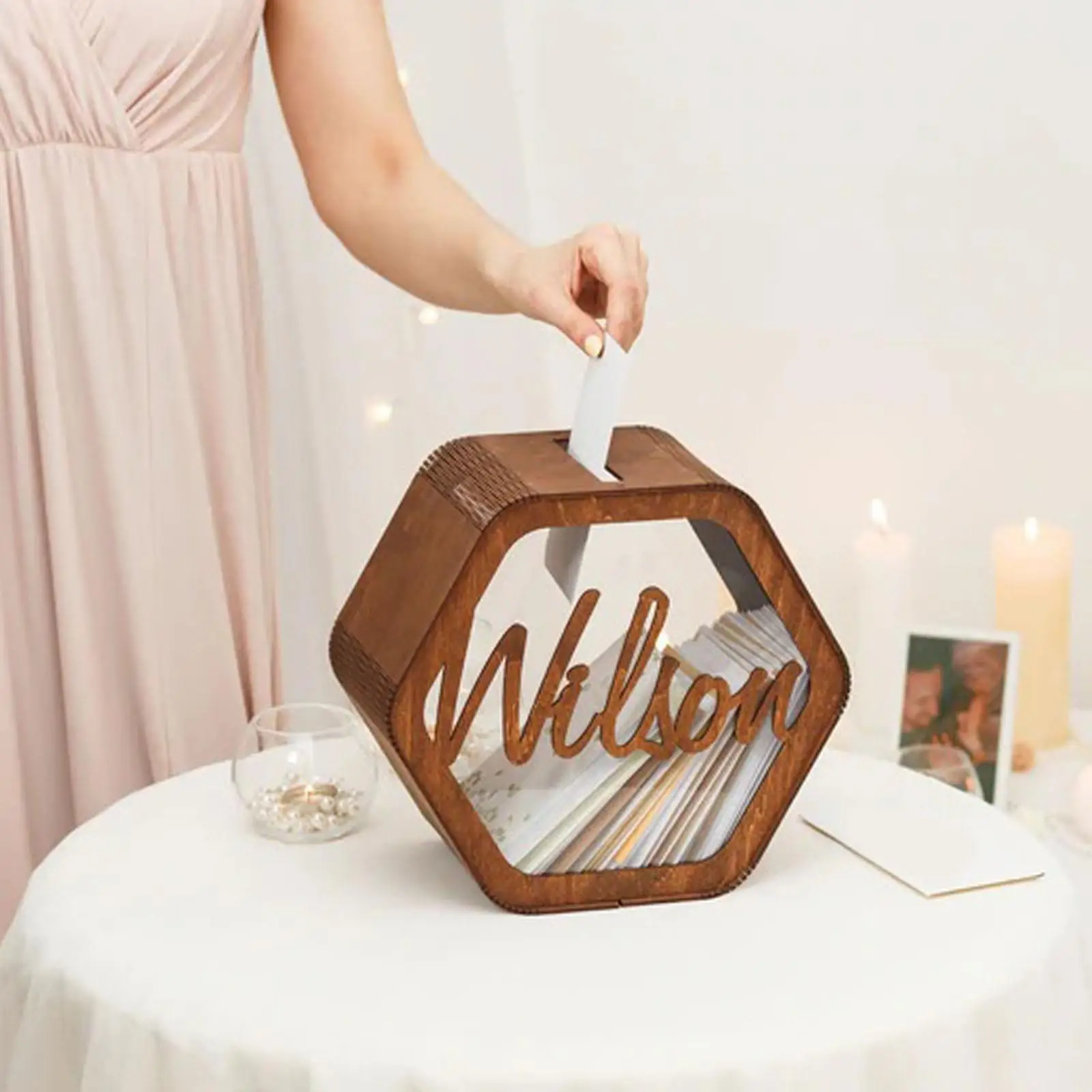 Wedding Card Box Wooden Hexagon Rustic Guests Wish Card Box Wedding Postbox