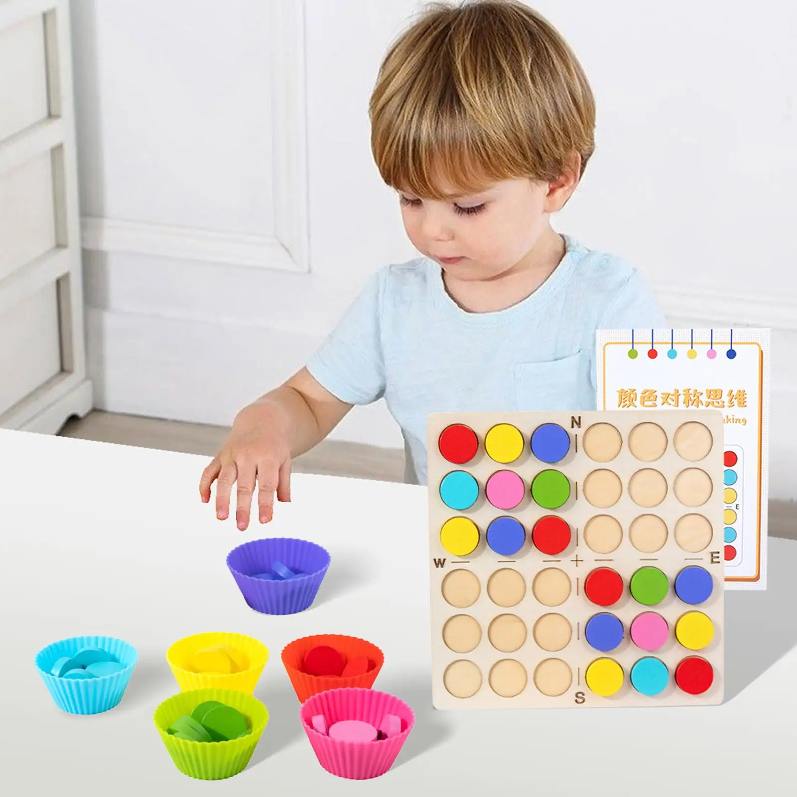 Funny Challenge Color Symmetry Game Wooden Color Sorting Board Block Counting