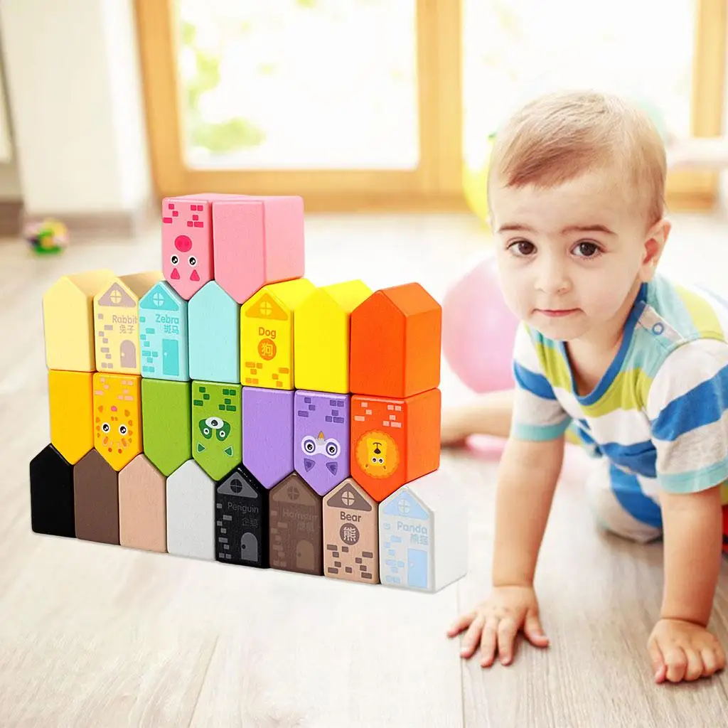 12 Pieces,Wooden Learning Toys,Construction Toys Colorful Preschool Stacking Game s for Cultivating Logical Thinking 
