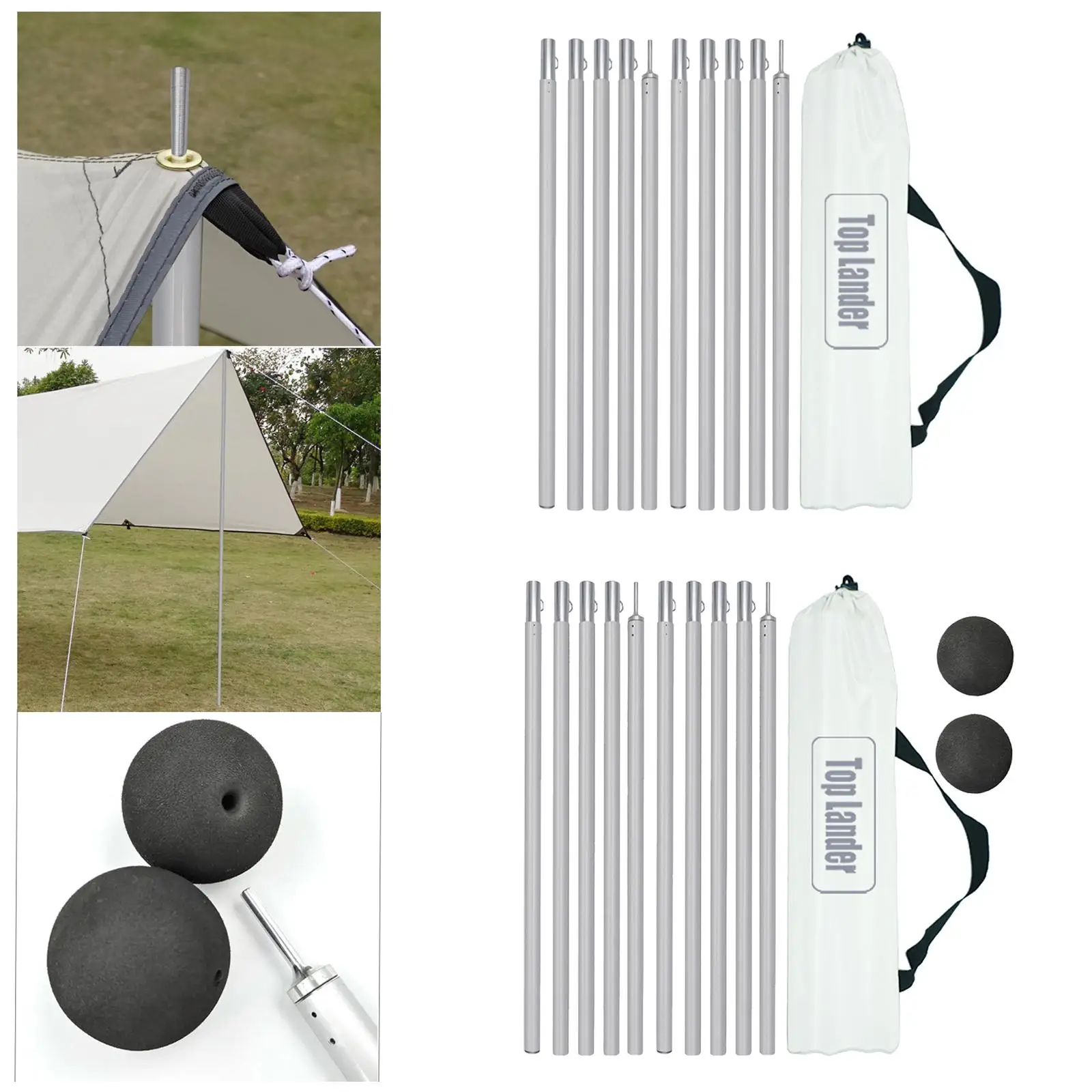 Adjustable Camping Tent Pole Support Rods Awning Poles Tarp Canopy Hiking