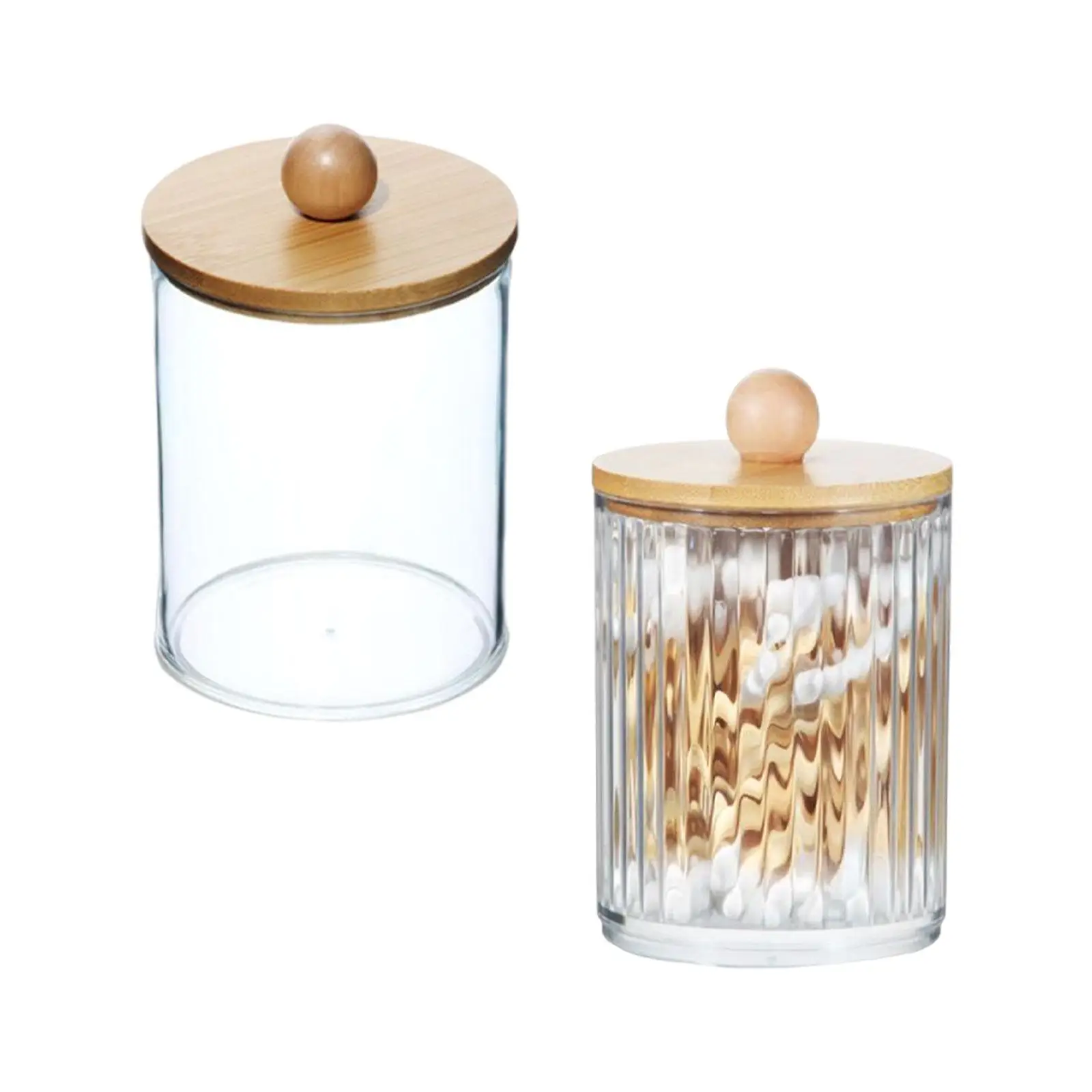 Clear Cotton Swab Holder Bathroom Storage Canister Acrylic Jar with Bamboo Lid Storage for Living Room Kitchen Dining Room Table