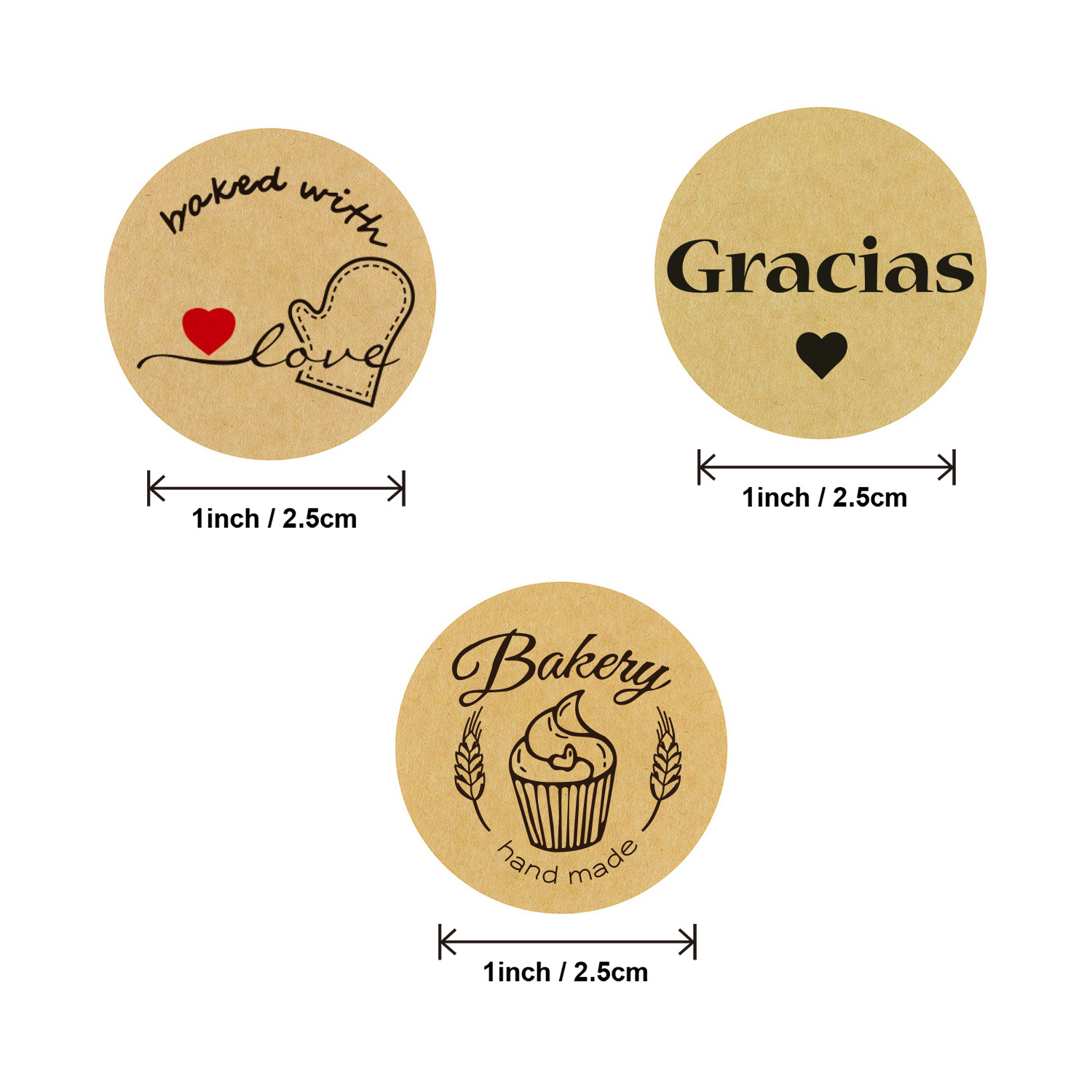 100–500 Stück Etiketten, Aufkleber für Siegeletiketten, handgefertigte Aufkleber, rund, Kraftpapier, gebacken mit Love Business, Dankeschön-Aufkleber – Detail 2