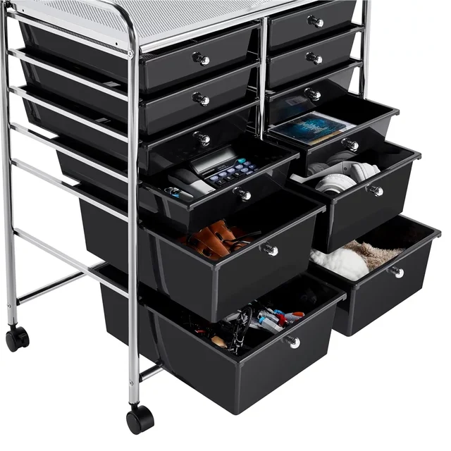 SmileMart 15 Drawers Metal Frame Storage Cart Rolling Bin Organizer Trolley  with Lockable Wheels, Multicolor