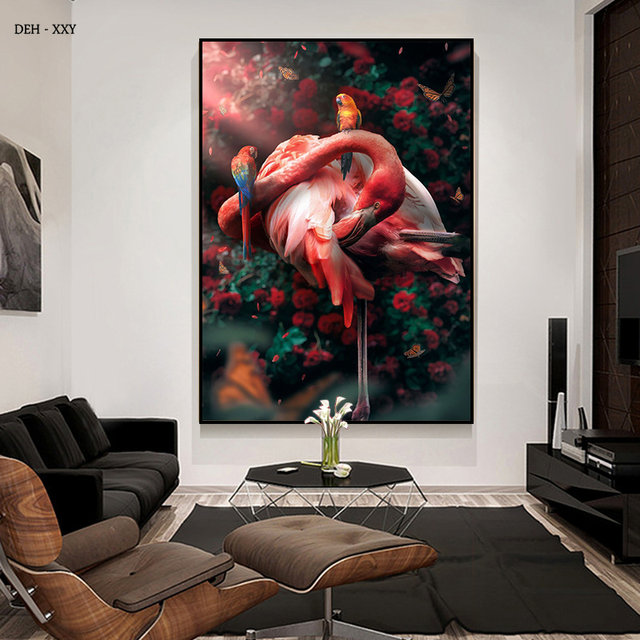 Flamingo With High Leather Boots And Mask Canvas Painting Modern Posters  Animal Wall Art Pictures For Living Room Home Decor