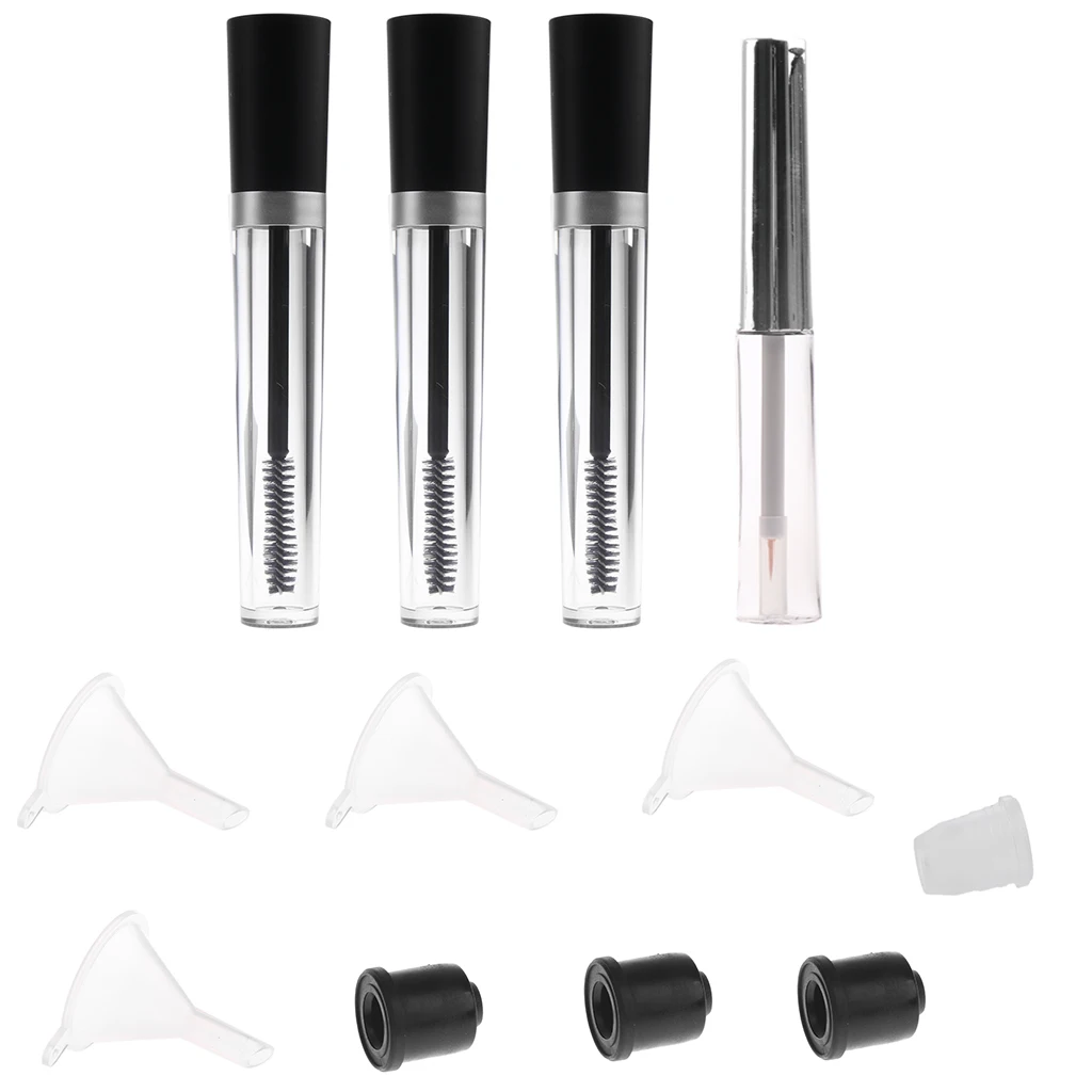 Empty Mascara Cream Tube Bottle+ Eyeliner Vial Container with Wand Funnels