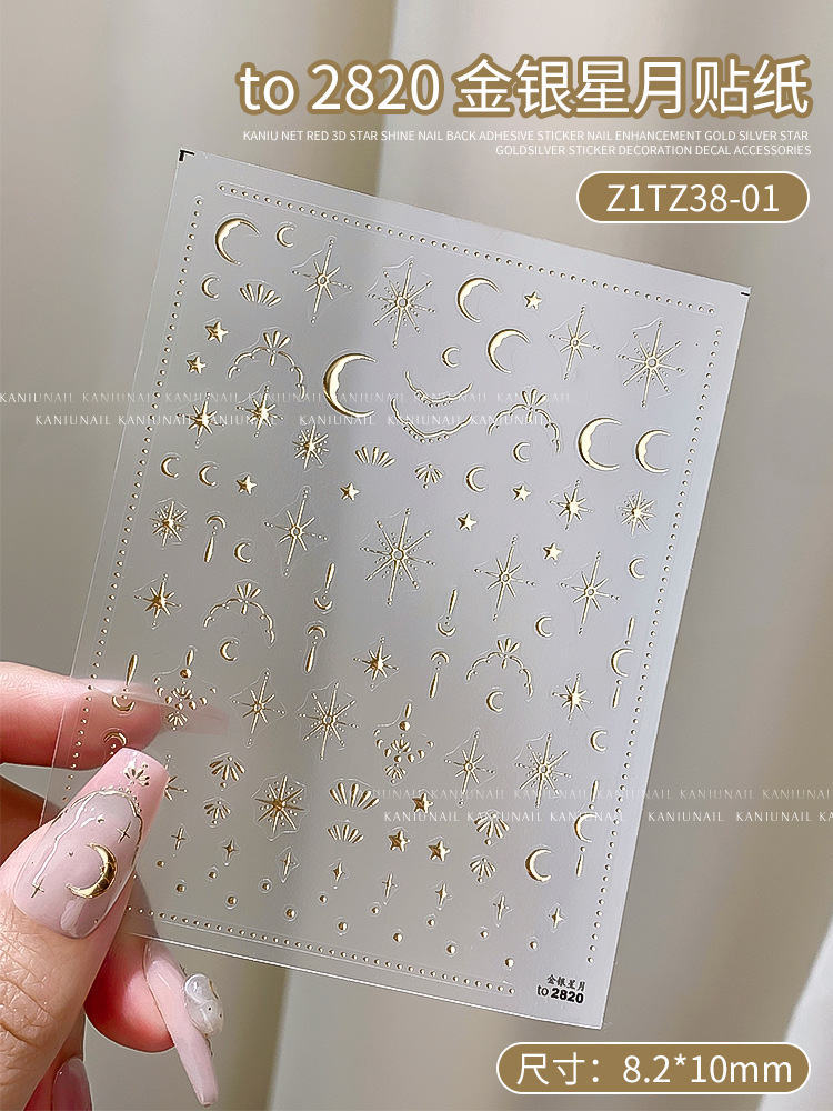 Best of 3D Gold / Silver Star / Sun / Moon Bronzing Nail Art Sticker Laser Star Moon Styles Nail Decal Gold Silver Self-Adhesive Slider 1Pcs Reviews & Tips - Image 2