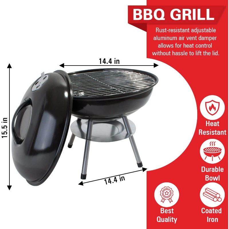 Title 1, Premium Charcoal BBQ Grill Round for Outdoor Co...