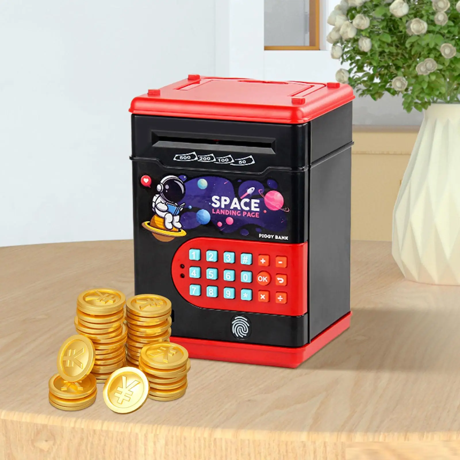 Kids ATM Machine with Fingerprint Password Protection Electronic Saving Bank for Boys Age 3+ Children Kids Holiday Gifts