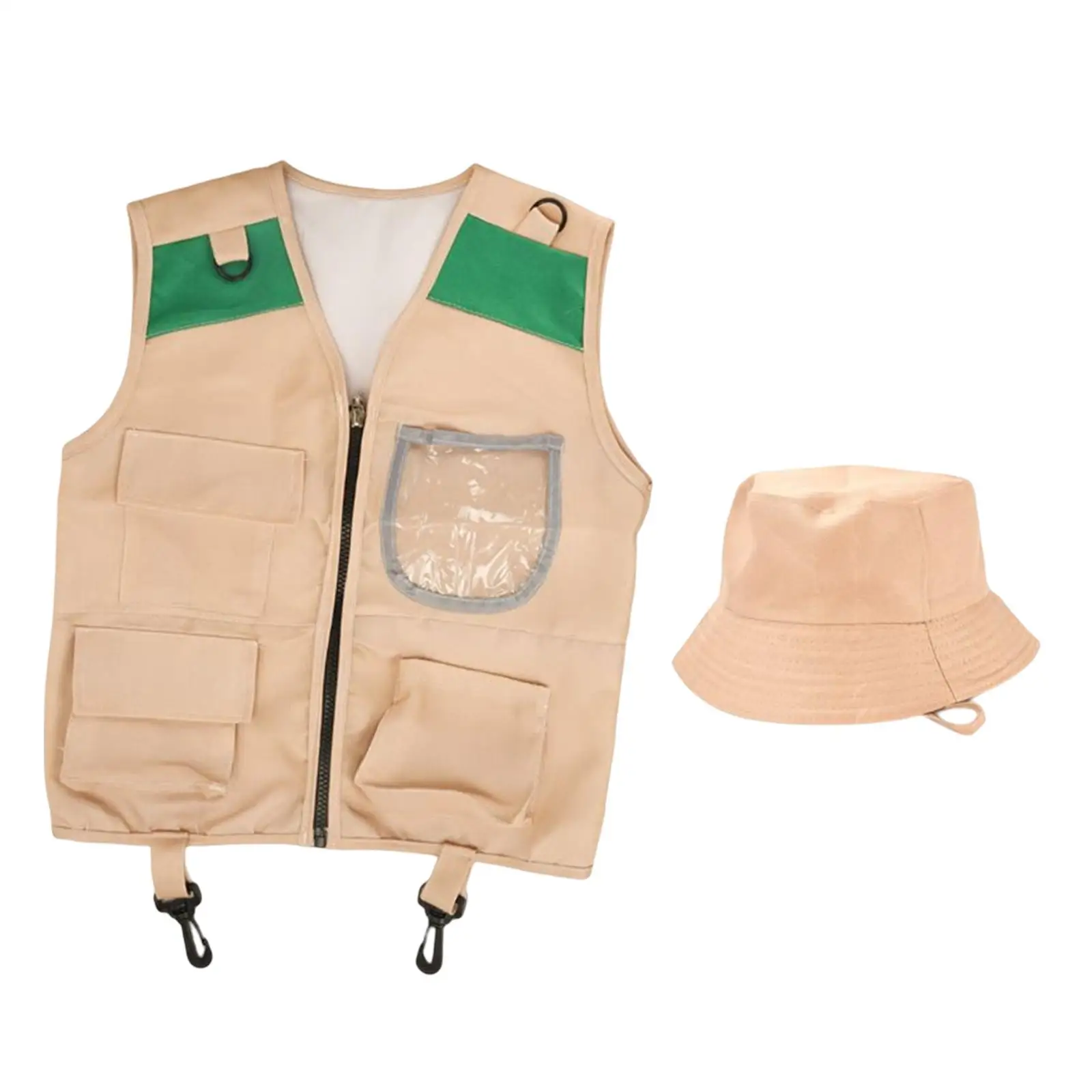 Cargo Vest and Hat Set Nature Adventures Suit for Camping Activity Fishing
