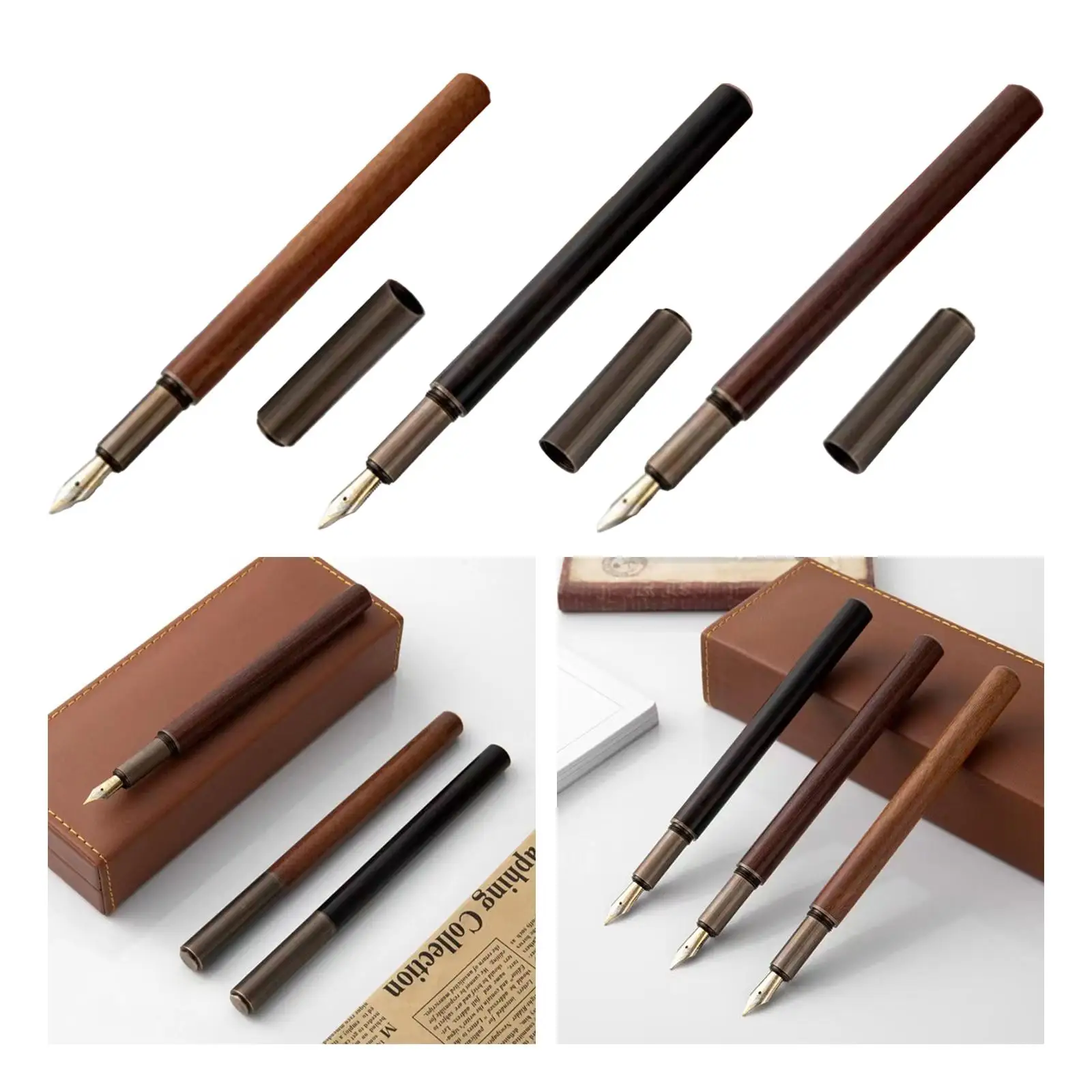 Fountain Pen 0.5mm Premium Gifts Retractable Wooden Metal Practical Office Home Portable Adults Kids Lightweight Calligraphy Pen