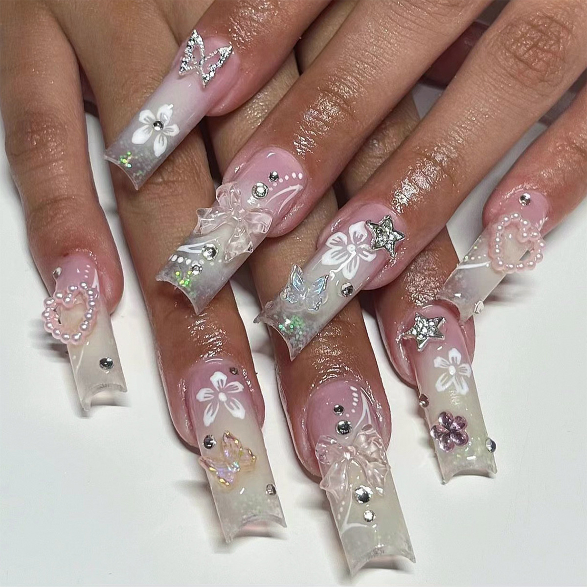 Best of 24Pcs Ballet Full Cover Fake Nails Flower Butterfly Design With Rhinestones False Nails Wearable Press On Nails Manicure Tips Reviews & Tips - Image 2