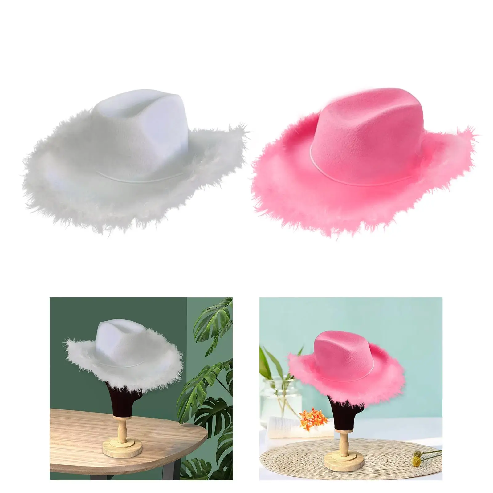 Light up Feather Cowboy Hat Solid Color Wide Brim for Party Carnival Cosplay Dress up Pretend Play Ladies, Girls and Children