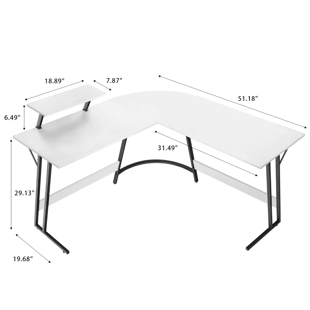 Vineego L-Shaped Computer Desk Modern Corner Desk with Small Table,Whi ...