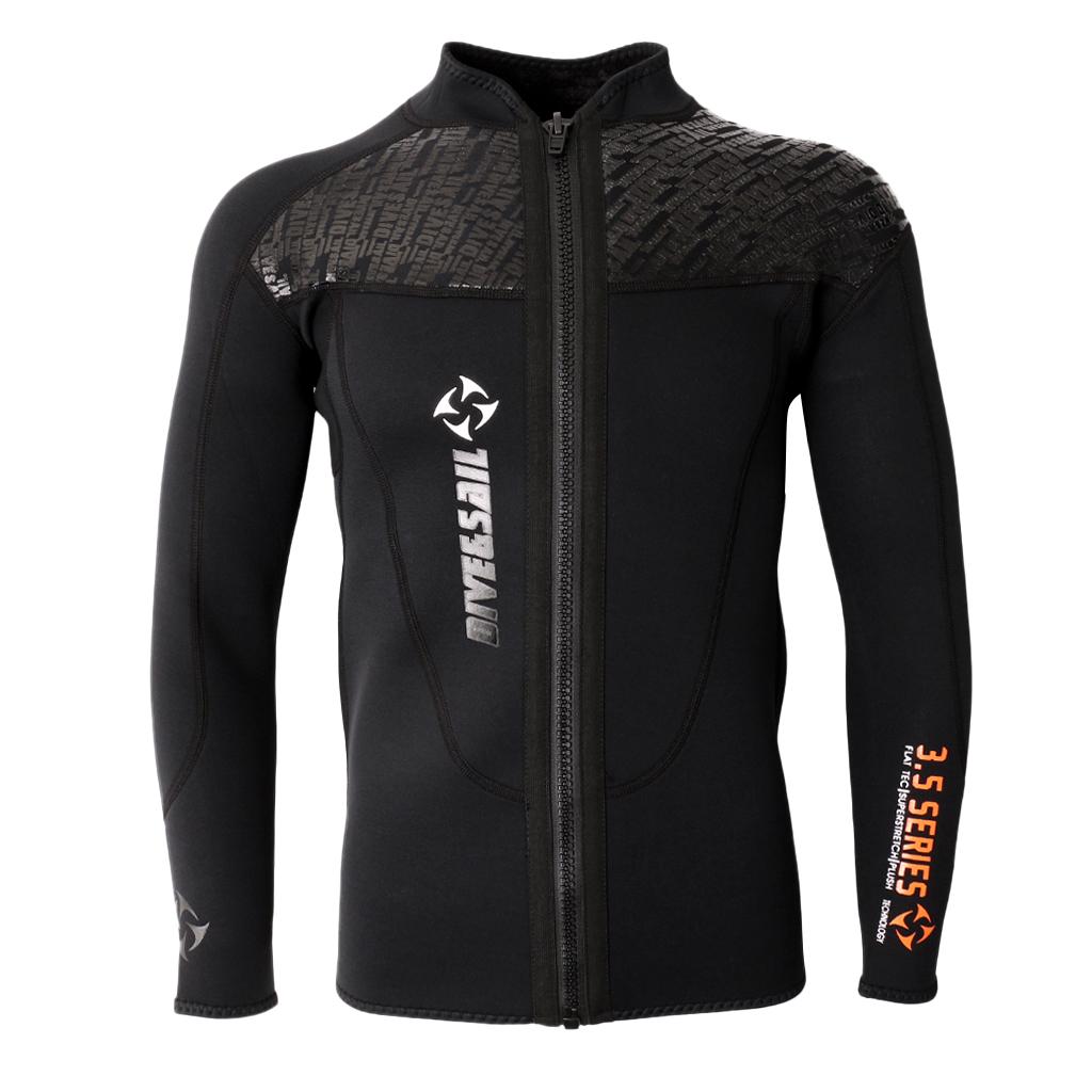 Men`s 3mm Neoprene Wetsuit Top Jacket Front Zipper Long Sleeve Diving Suits