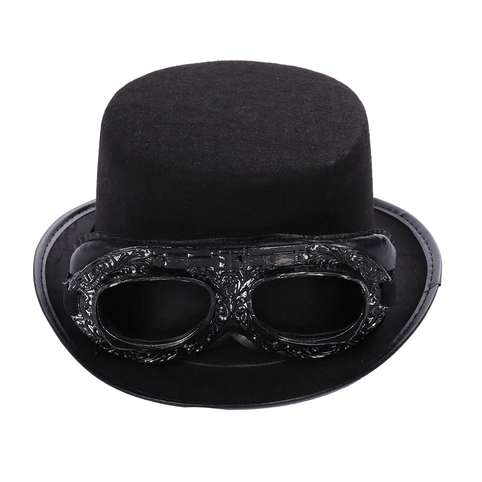 Deluxe Steampunk Top Hat with Goggles Gothic Vintage Style Formal Costume Top Hat Novelty Headgear for Men Women Dress Party