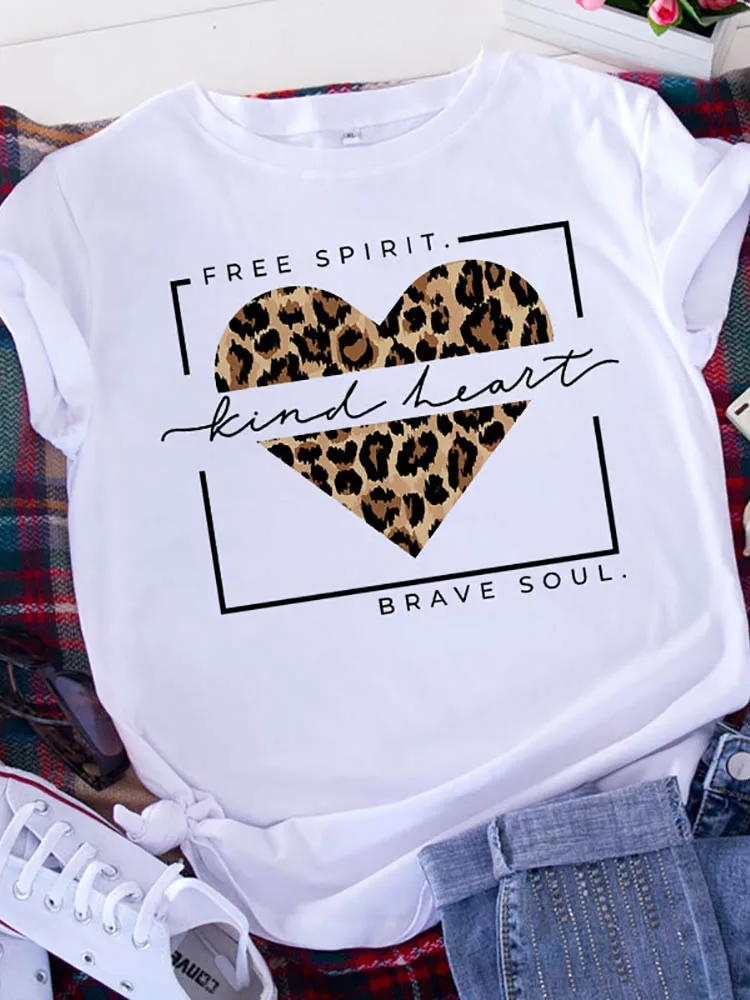 S9ce19761d9f5471db4dd1713cc1629685 T-shirt Graphic Printed T Shirt Free Spirit Brave Soul Women Short Sleeve Leopard Love Tshirt Valentine's Day Heart Woman Tee
