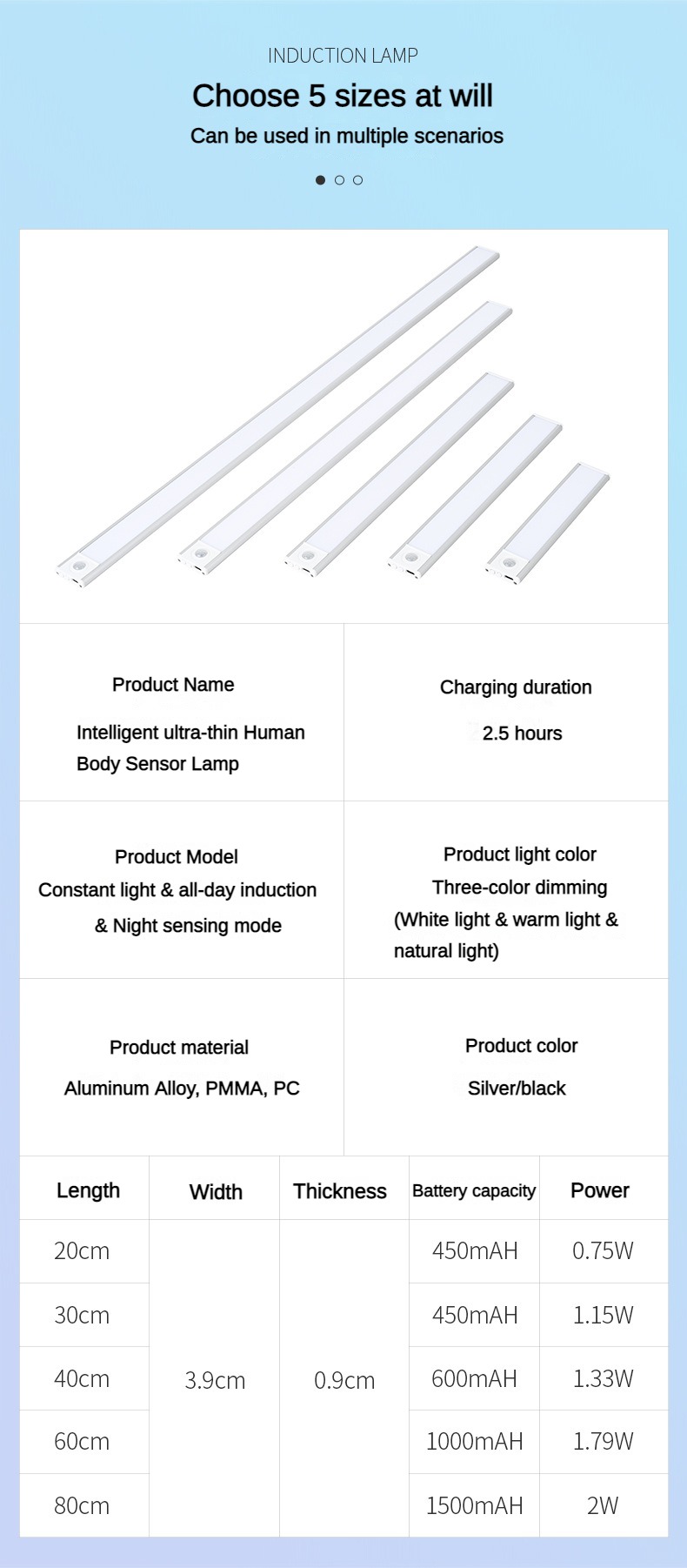 USB recarregável Motion Sensor LED Light, Luz