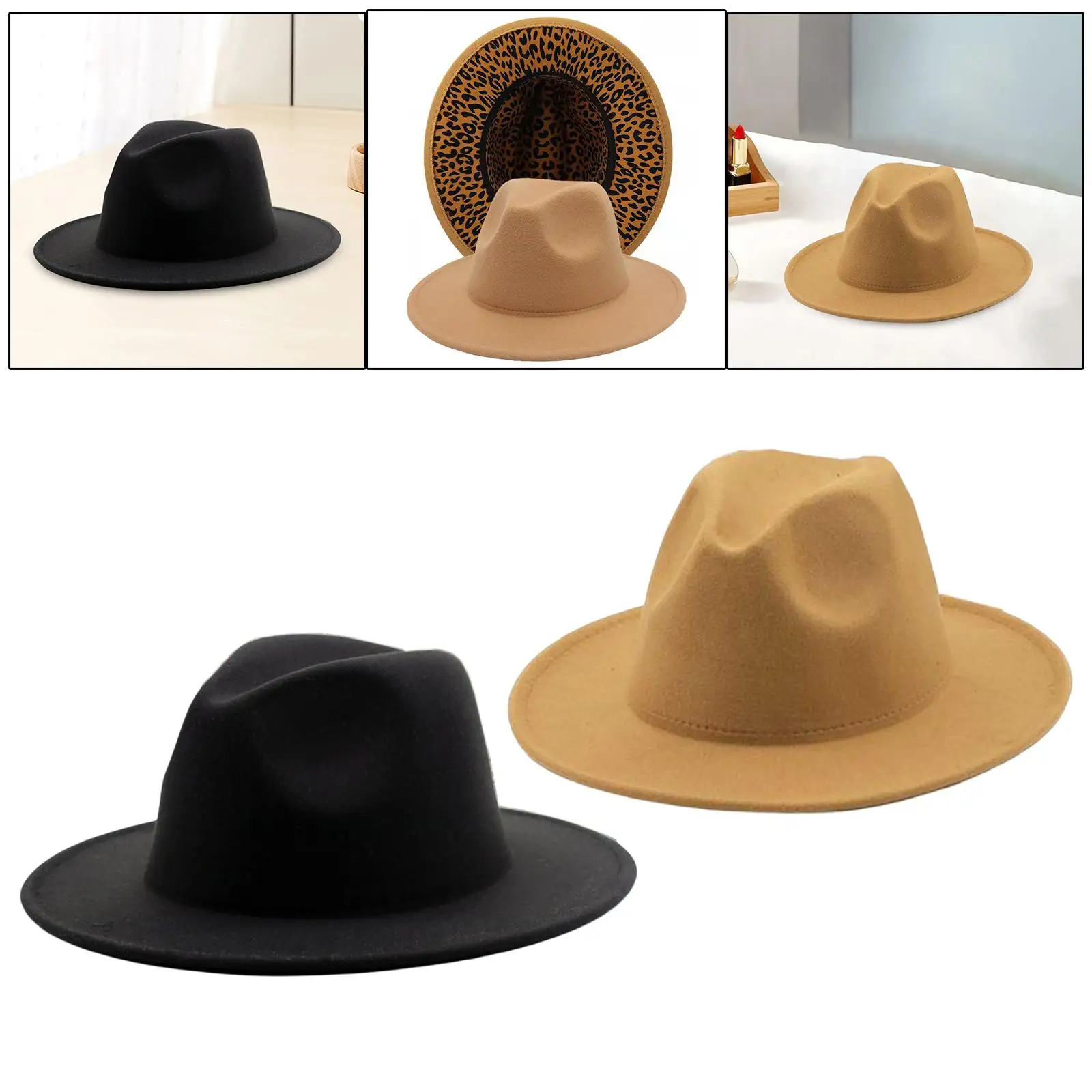 Women Men Fedora Hat Warm Headwear Soft Thickened Breathable Two Sides Wide Brim Felt Panama Hat for Travel Costume Accessory