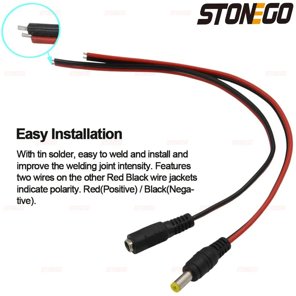 Description Picture 5 of item10/20/50Pcs 5.5 X 2.1mm Male Female Plug 12V Dc Power Pigtail Cable Jack for Cctv Camera Connector Tail Extension 12V DC Wire