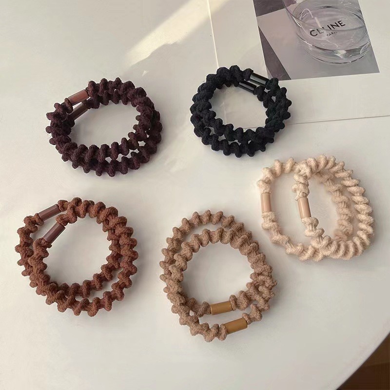 10 stücke Frauen Wellenförmige Elastische Gummiband Einfache Feste Farbe Stretchy Haar Bands Grundlegende Nicht-slip Haar Krawatte Pferdeschwanz haar Seil Kopf Band – Detail 1