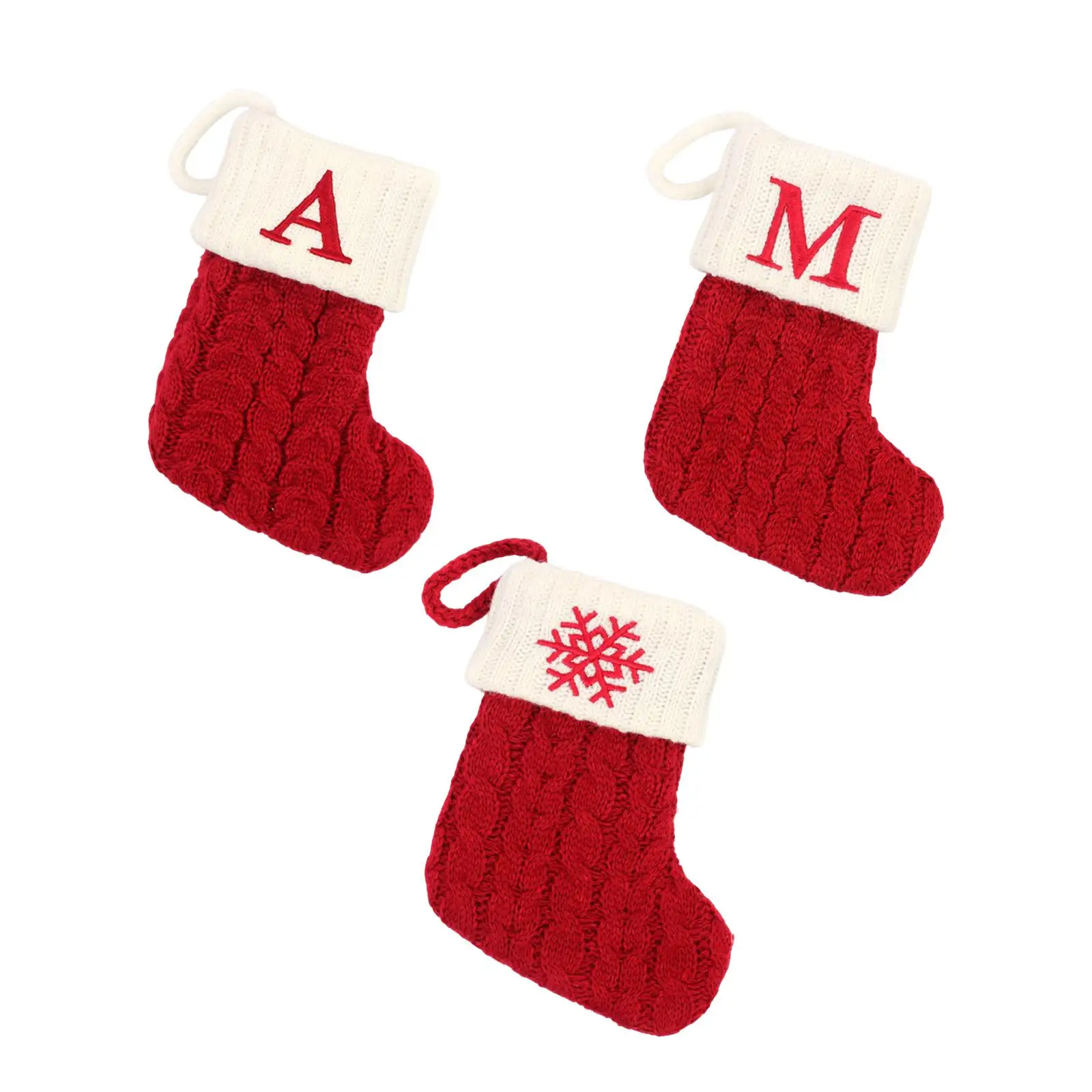 Hanging Knit Christmas Stocking Candy Gift Bag Crochet Cable Knit Christmas Stockings Christmas Socks for Garden Xmas Tree Decor
