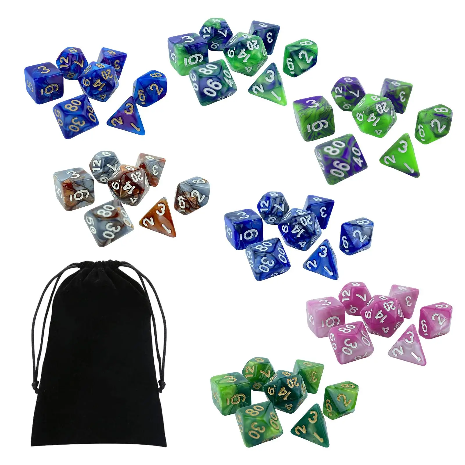 49x Acrylic Polyhedral Dices Set with Storage Bag D8 D10 D12 D20 Toys Math Teaching Rolling Dices for Table Games Parties KTV