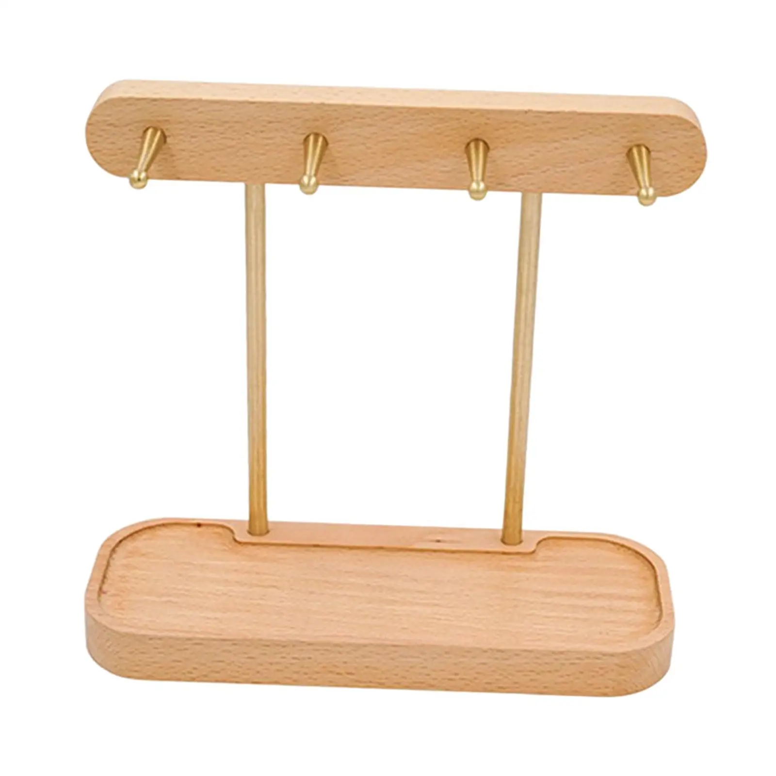 Wooden Desktop Key Holder Hook Organizer with 4 Hooks and Tray Storage Rack Creative Decorative for Home Entrance Decoration