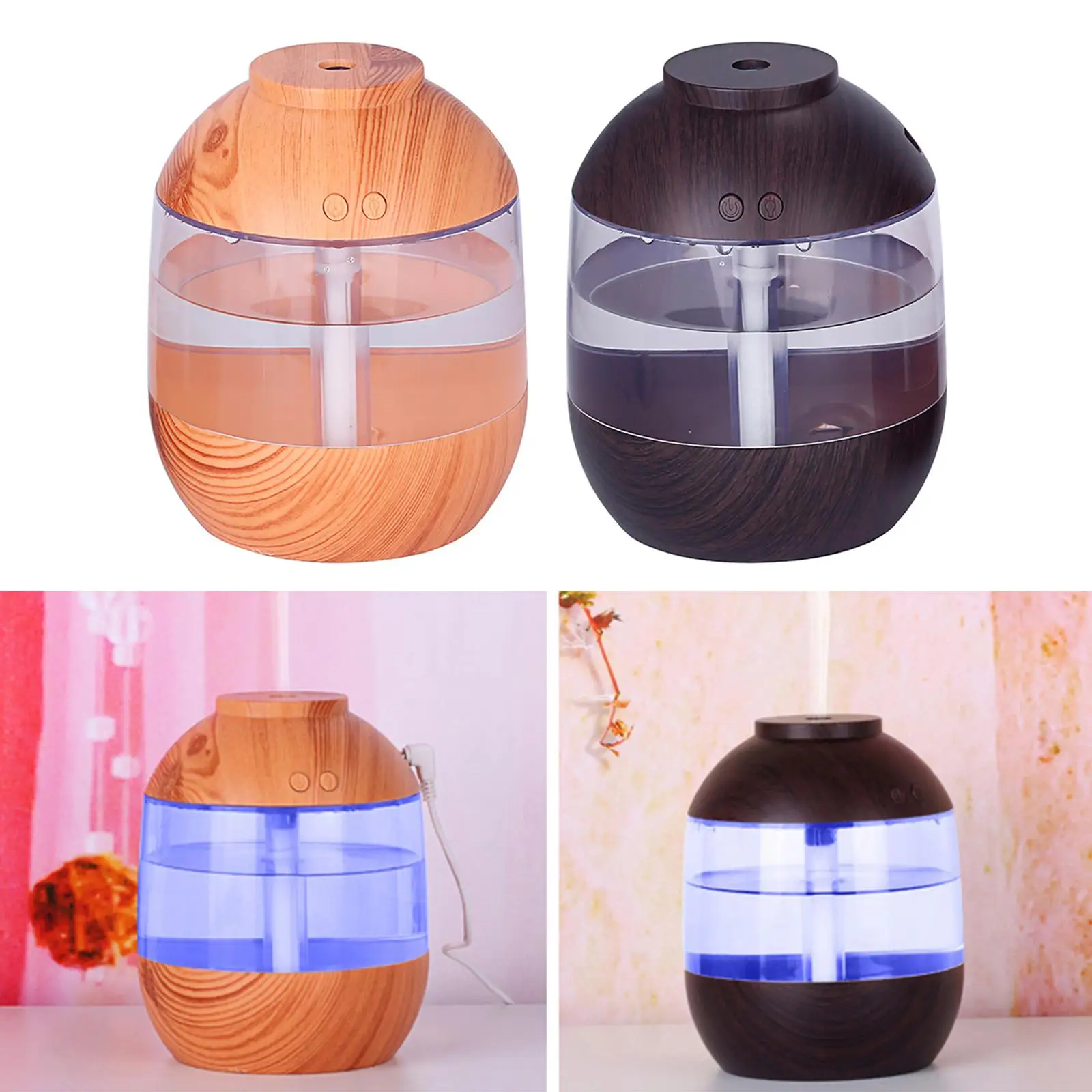 Wood Grain Cool Mist Humidifier Quite with Night Lamp USB Essential Oil for Bedroom Room