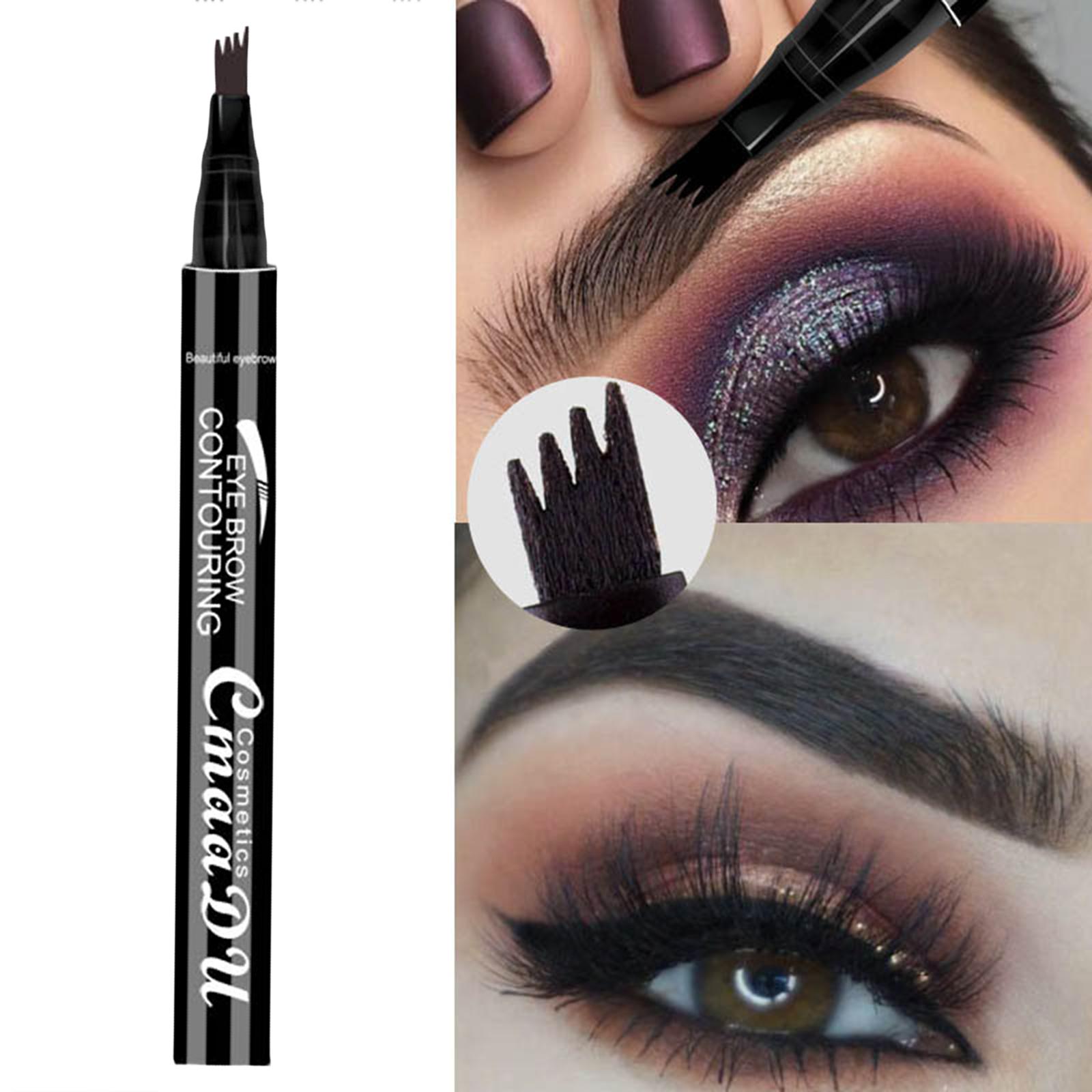 4 Points Eyebrow Pen Waterproof Natural Make up Tint Applicator Stays On All Day 3D Liquid Brow Pencil for Women Beginners Salon
