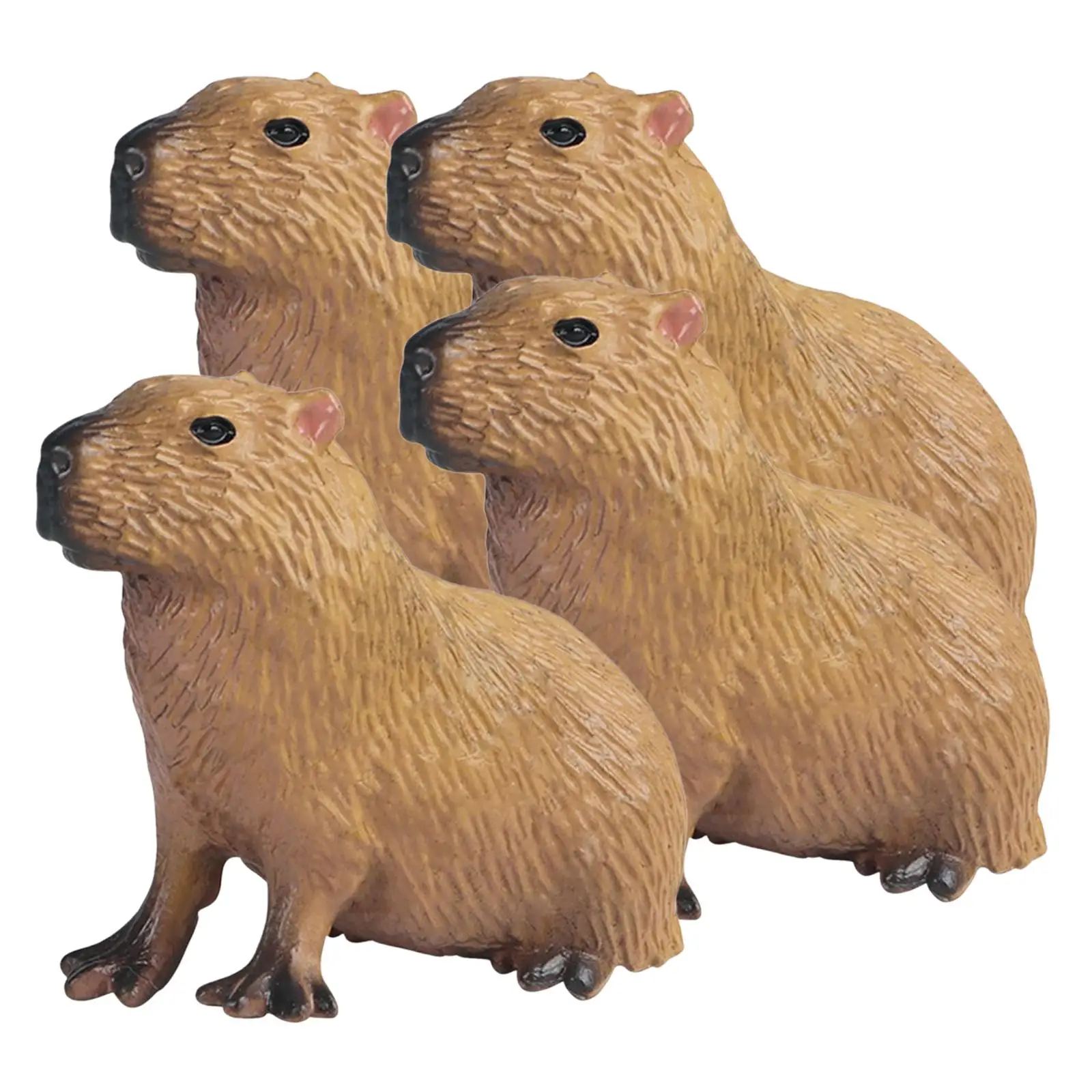 4x Capybara Figurines Toys Animals Model Playset for Home Ornaments Decor