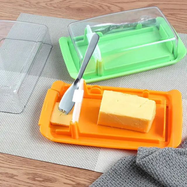 Donfafecuer Butter Slicer Cutter Stainless Steel,Butter Pan Container with  Lid Plastic Butter Container with Knife, Small Butter Container (Wheat Base