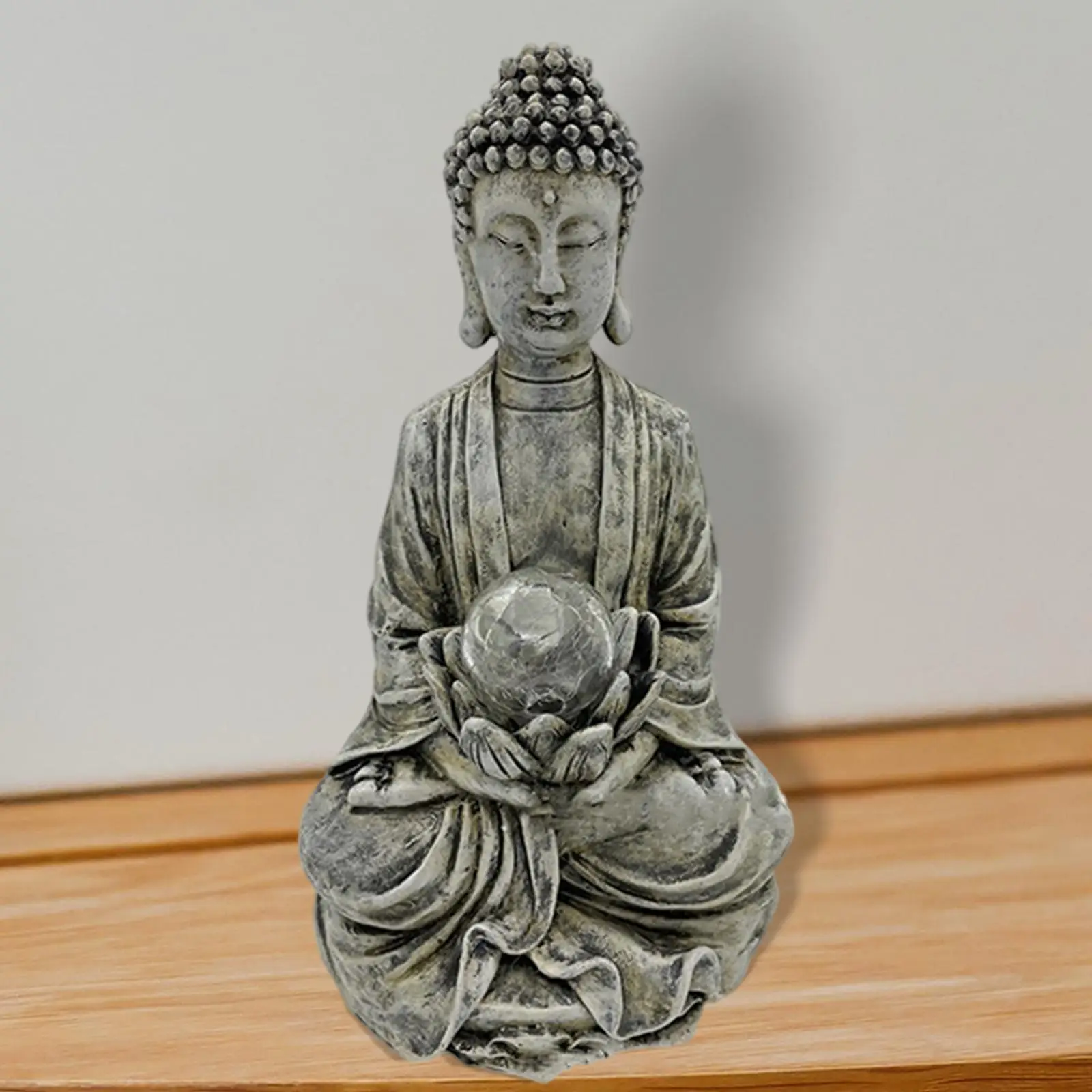 Meditating Buddha Garden Statue Lotus Buddhism Sculpture Resin Figurines LED  for  Porch Housewarming