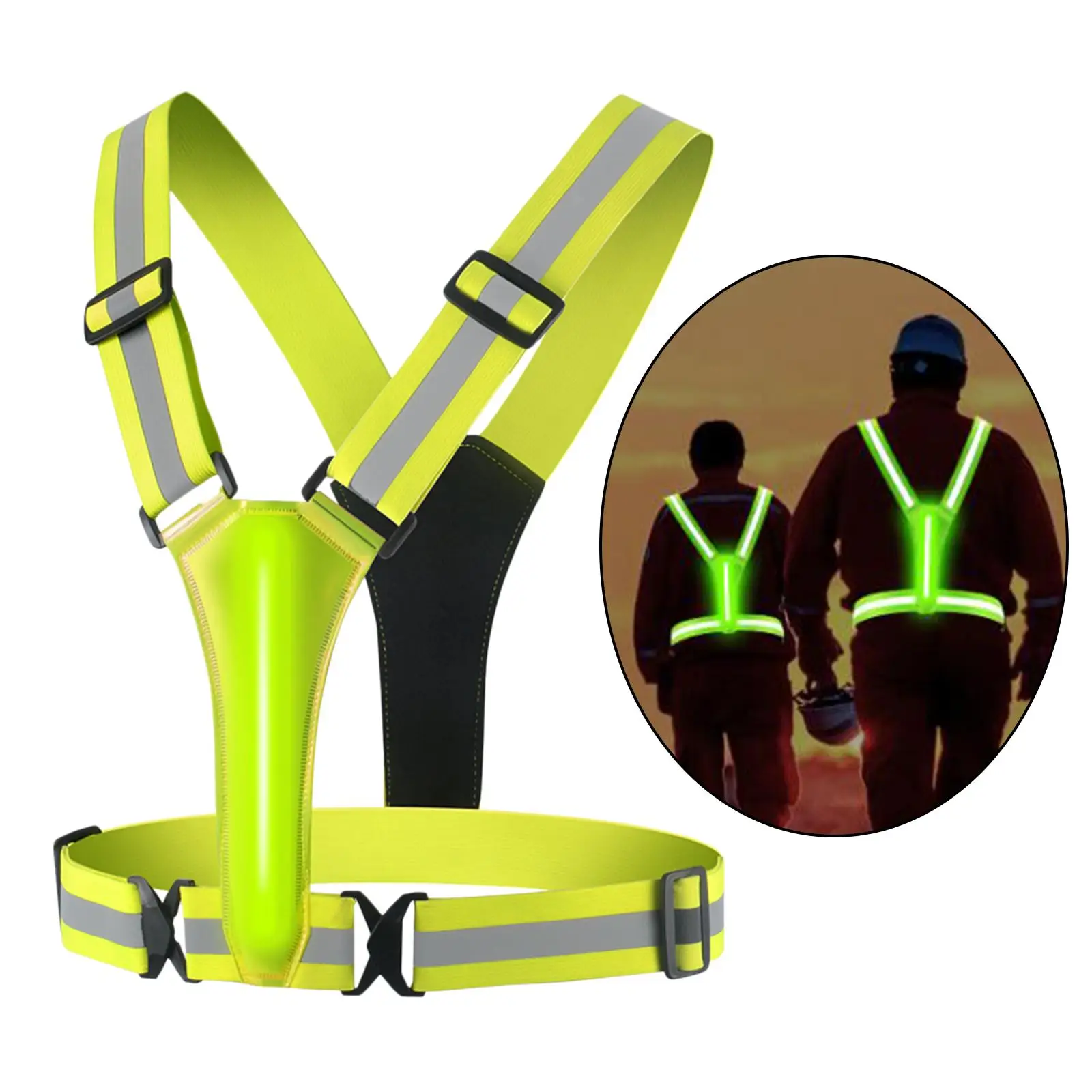 LED Reflective Vest Adjustable USB Rechargeable Long Distance Visible Running Gear for Night Walking Running Camping Men Women