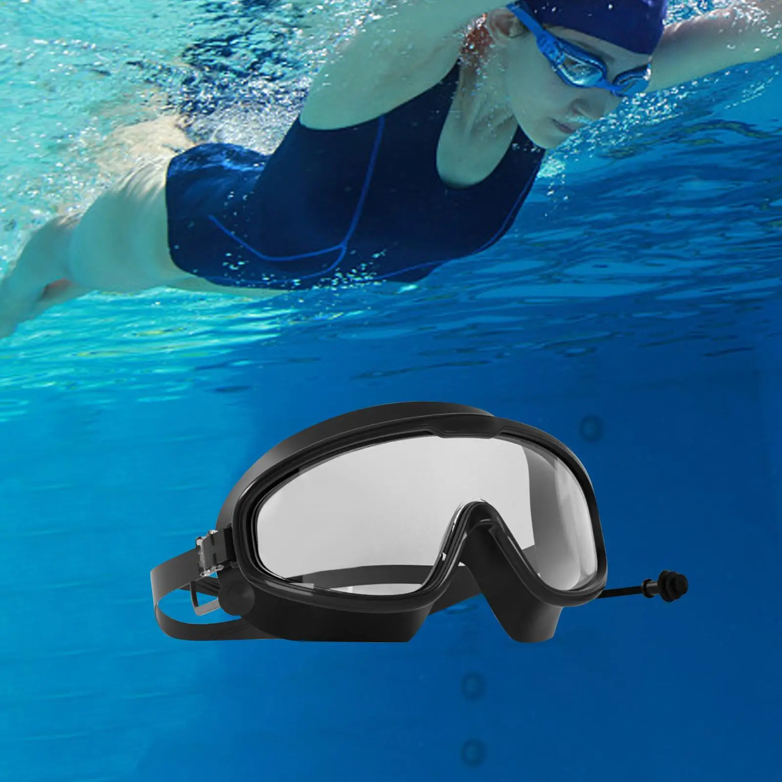 Swimming Goggles Swim Glasses Unisex with Ear Plugs Large Frame Eyewear Adjustable Waterproof Glasses Professional Eyewear