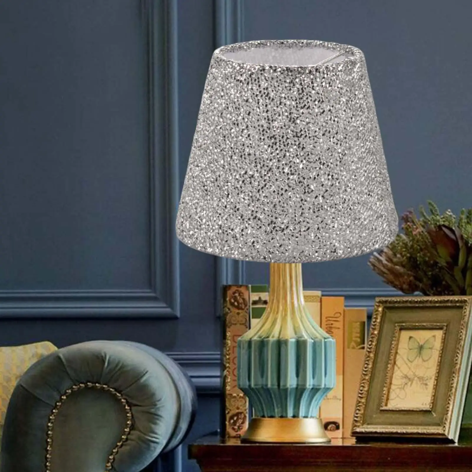 Table Lamp Shade Cover Bedside Light Cover Cloth Lampshade Bulb Cover for Office, Hotel, Dining Room Durable Argent Drum Shade