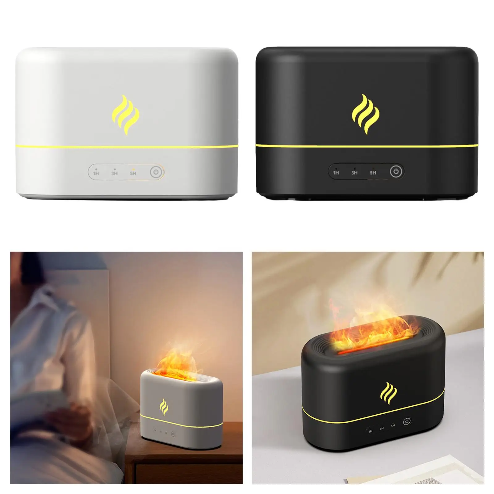 Flame Humidifier Auto Shut Off Colorful Lighting Night Light Silent Portable Aroma Diffuser for Kitchen Living Room Home