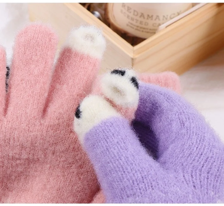 Open Finger Gloves Winter Warm Open Finger Gloves Women's Cute Panda Fingertip Touch Screen Gloves Warm Outdoor Knitted Gloves