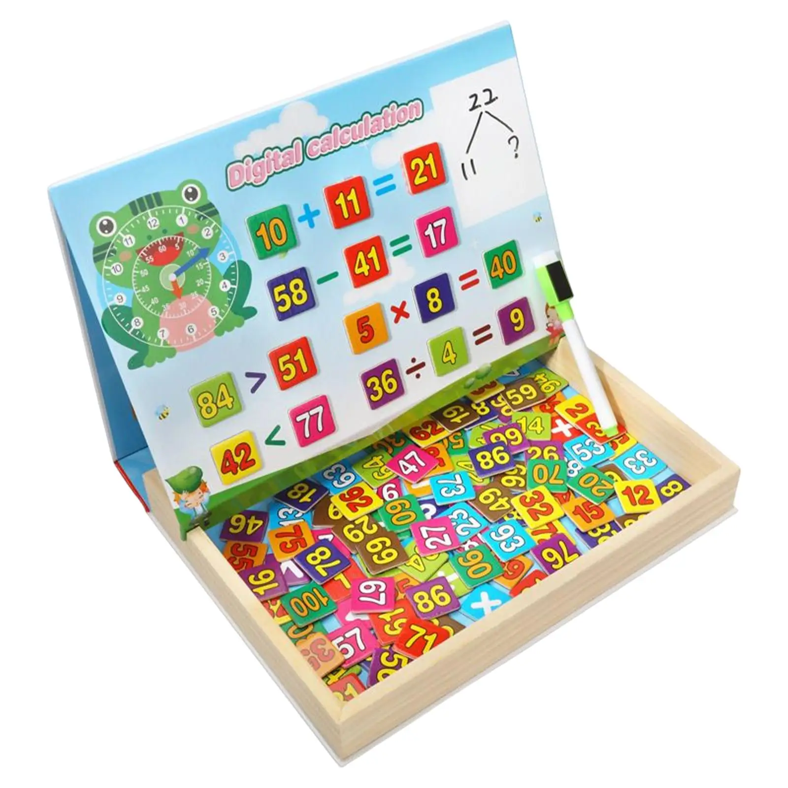 -100 Math Toys Child Multiplication and Division Wood Storage Box