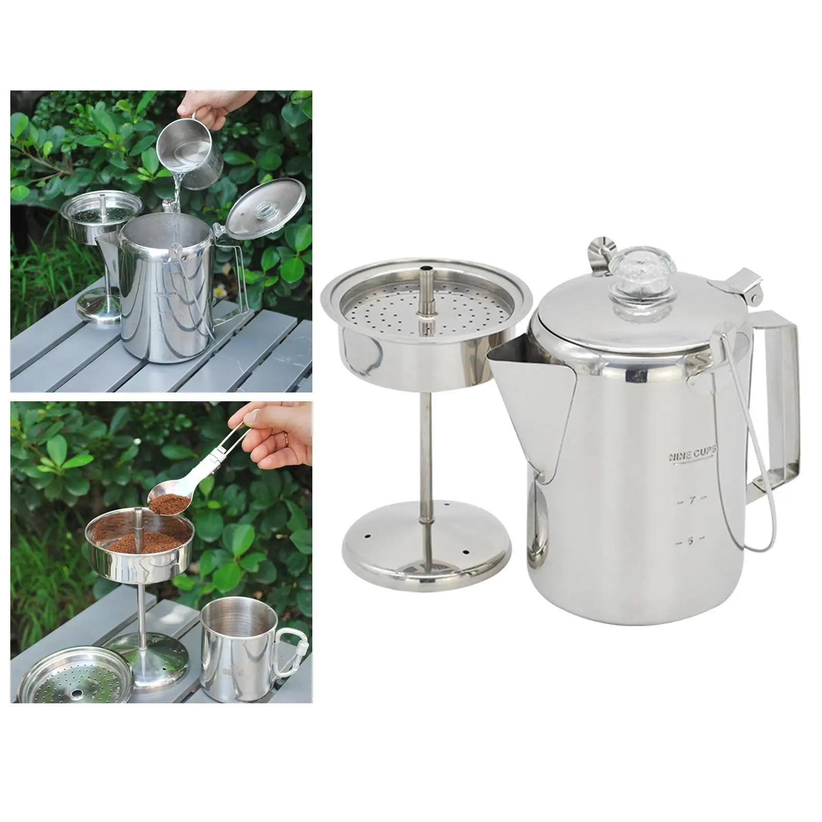 Camping Coffee Cup Mug  Percolator Pot Coffee Maker with Lid Outdoor