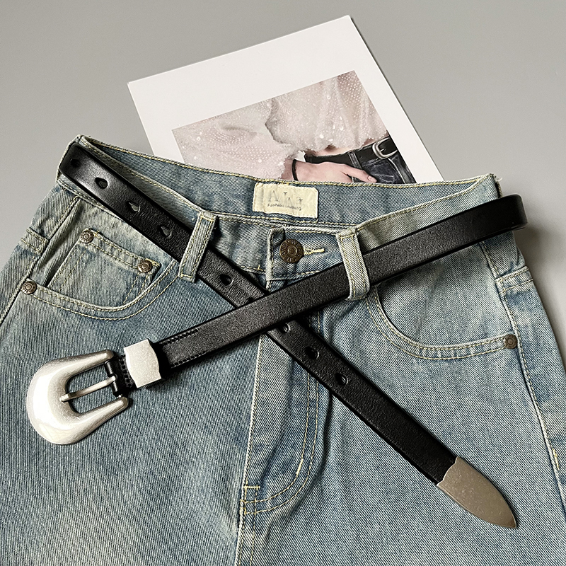 Retro Einfacher Mattsilberner Schnallengürtel aus schwarzem Leder, modischer Metallnadel-Schnallengürtel, handgefertigter Gürtel, lässige Gürtel für Herren und Damen – Detail 8