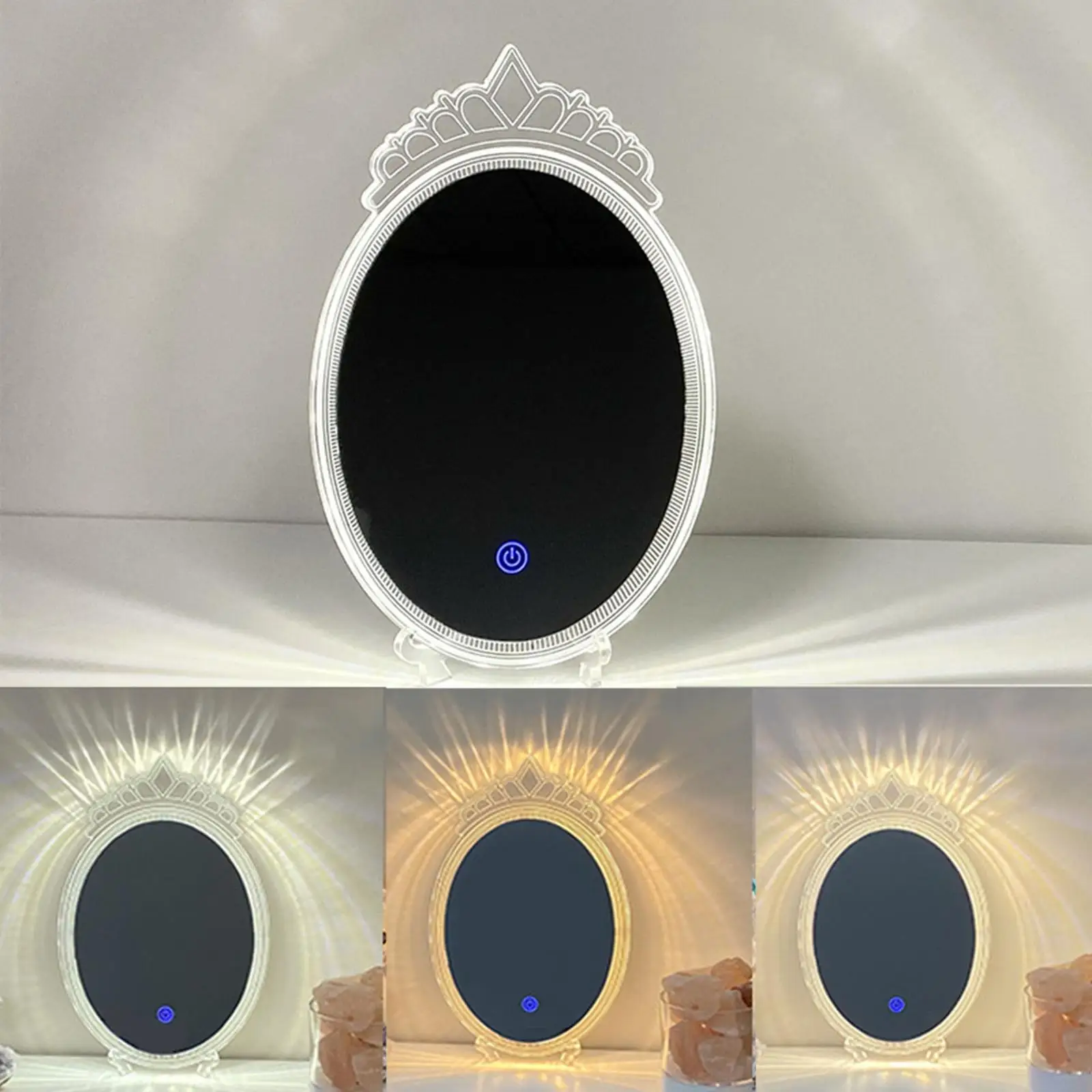 LED Lighted Makeup Mirror Stepping Dimming Desktop 3 Color Lighting Decorative