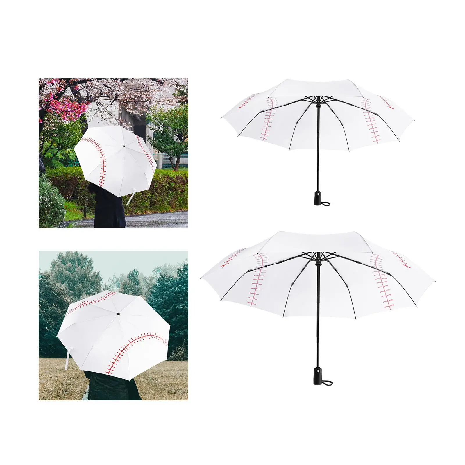 Baseball Folding Umbrella Lightweight 8 Ribs Waterproof Automatic Open Baseball Compact Automatic Umbrella for Outdoor Hiking