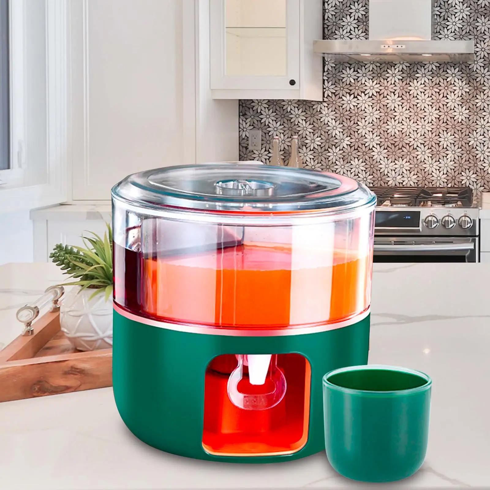 360 Rotating Cold Kettle Leakproof Beverage Bucket 3 Compartment Rotating Drink Dispenser for Restaurant BBQ Party Iced Tea