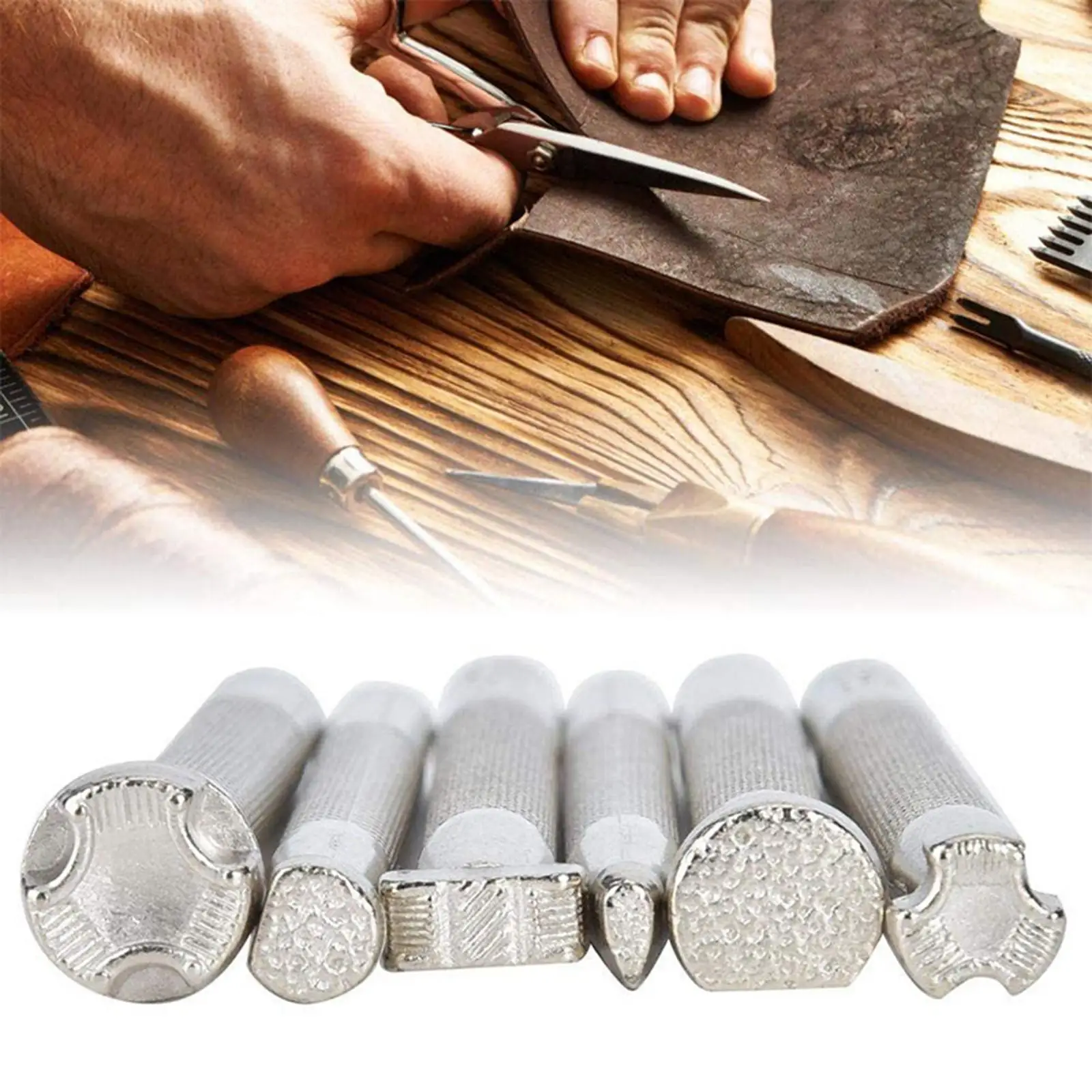 6Pcs Leather Stamping Printing Tools Carving Leather  Pressing Punch Sets for Art Working