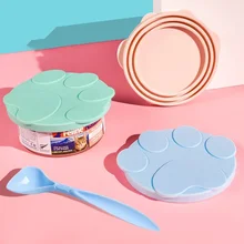 Portable Silicone Canned Lid Spoon Reusable Cover Sealed Pet Food Can Lids For Puppy Cat and Dog Food Storage Fresh-Keeping Item