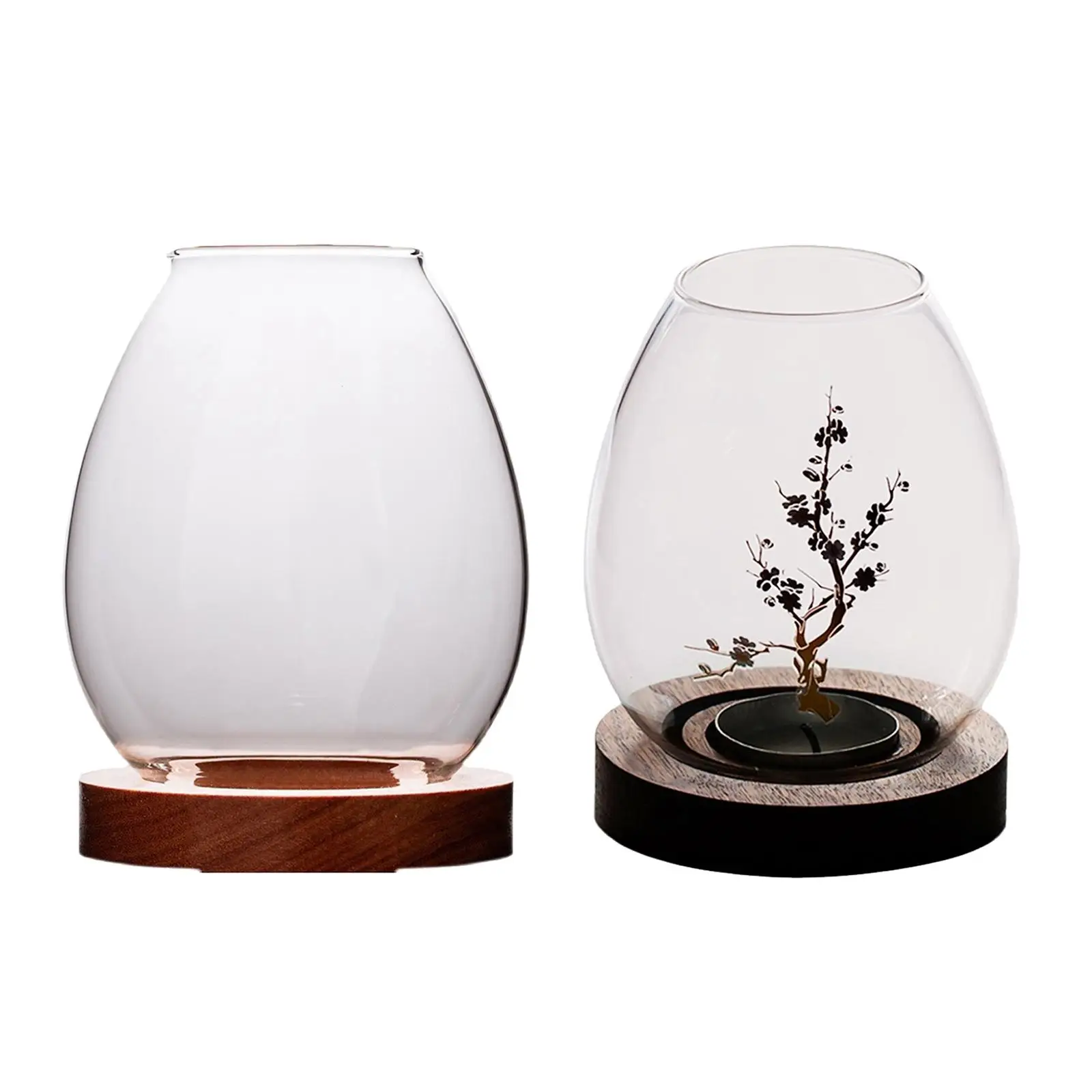 Round Hollow Glass Candle Stand Holders Candlesticks   Room Decor